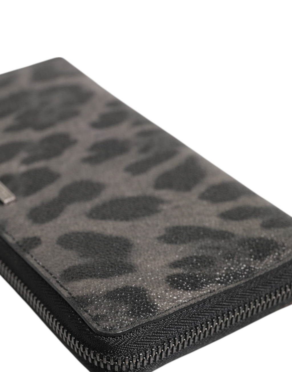 Dolce & Gabbana Schwarzer grauer Leopard Leder Zip Around Continental Geldbörse