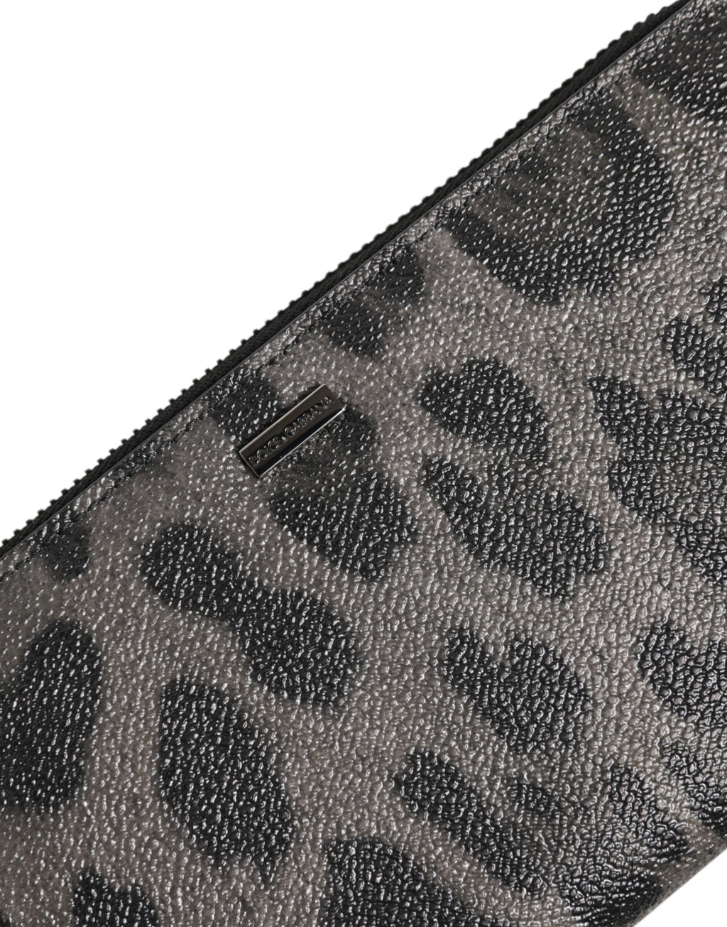 Dolce & Gabbana Schwarzer grauer Leopard Leder Zip Around Continental Geldbörse