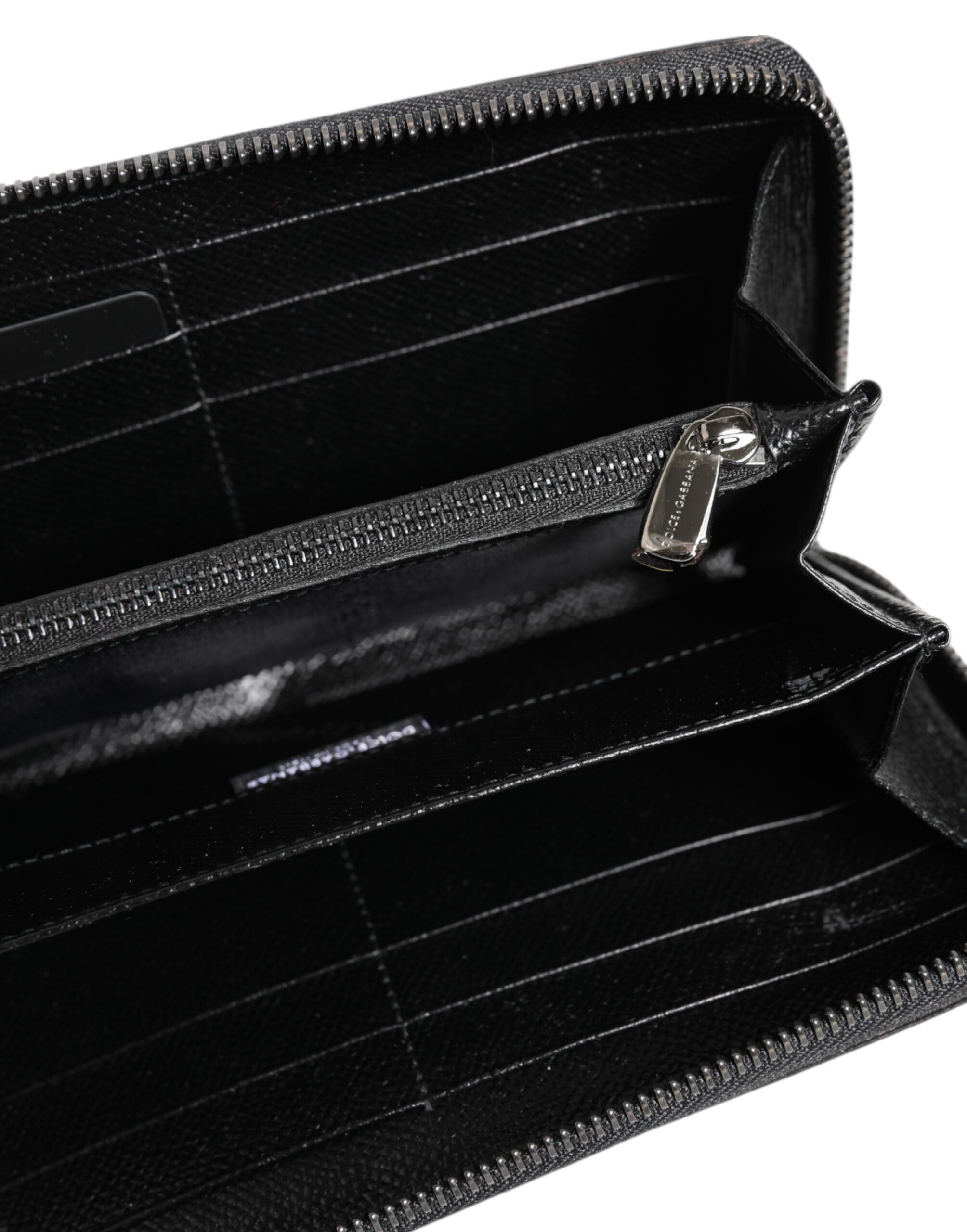 Dolce & Gabbana Schwarzer grauer Leopard Leder Zip Around Continental Geldbörse