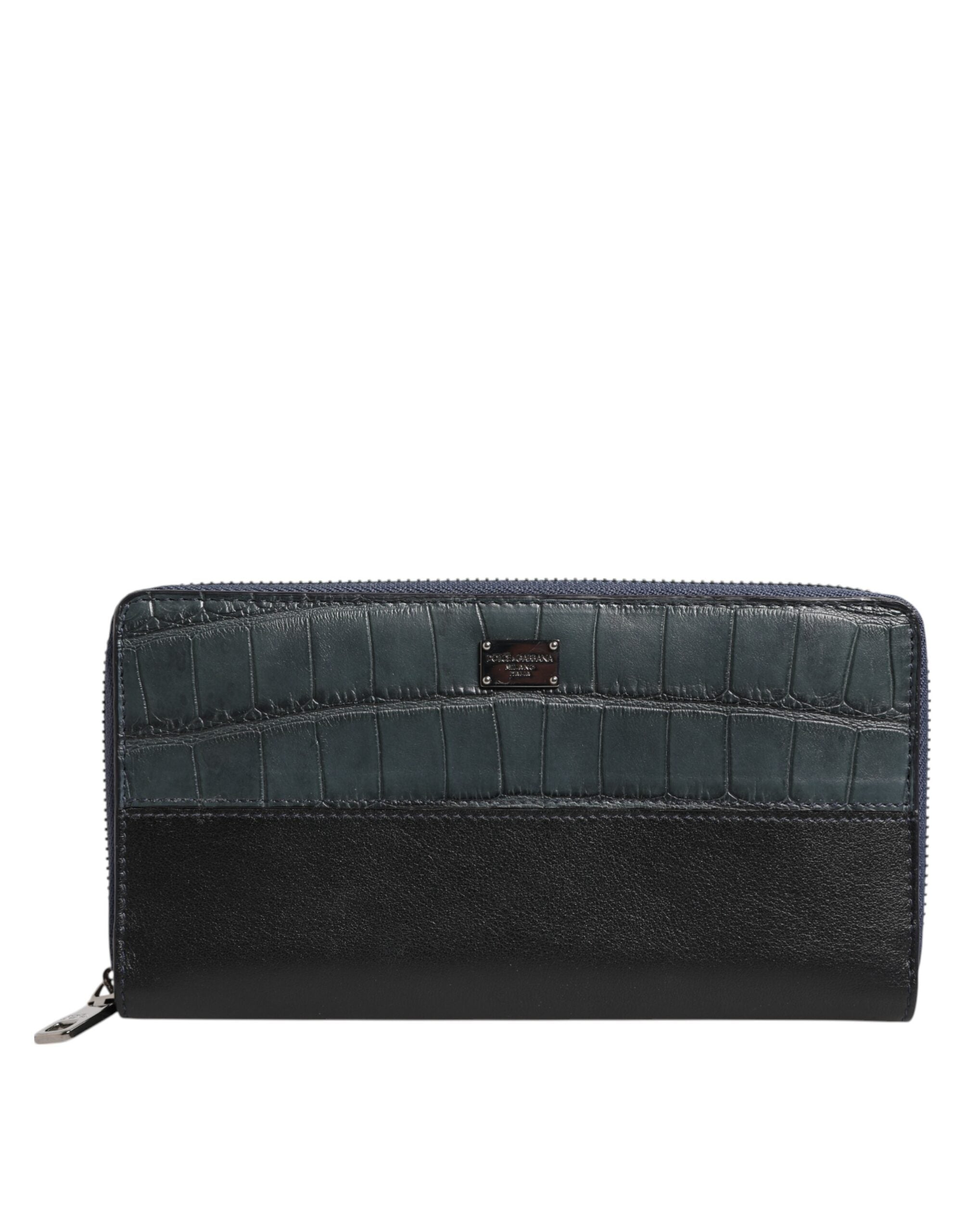 Dolce & Gabbana Schwarz Blau Exotisches Leder Männer Kontinentale Clutch Brieftasche