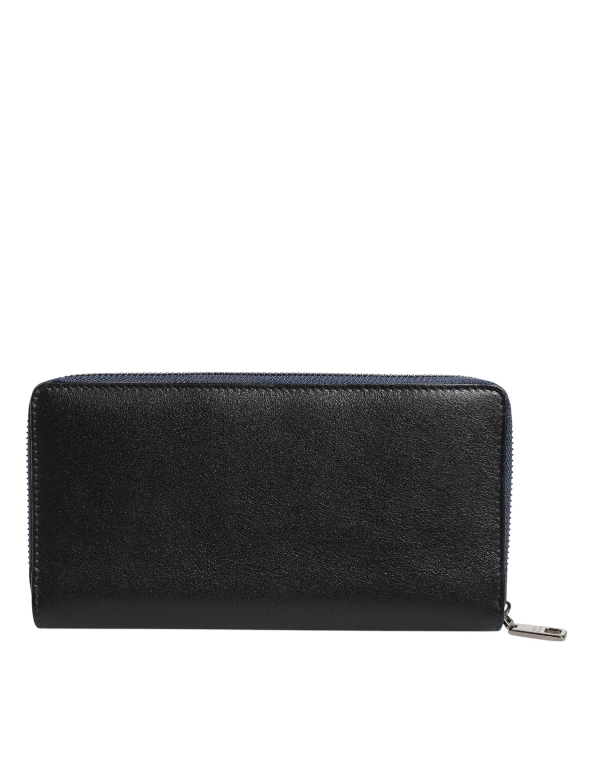 Dolce & Gabbana Schwarz Blau Exotisches Leder Männer Kontinentale Clutch Brieftasche