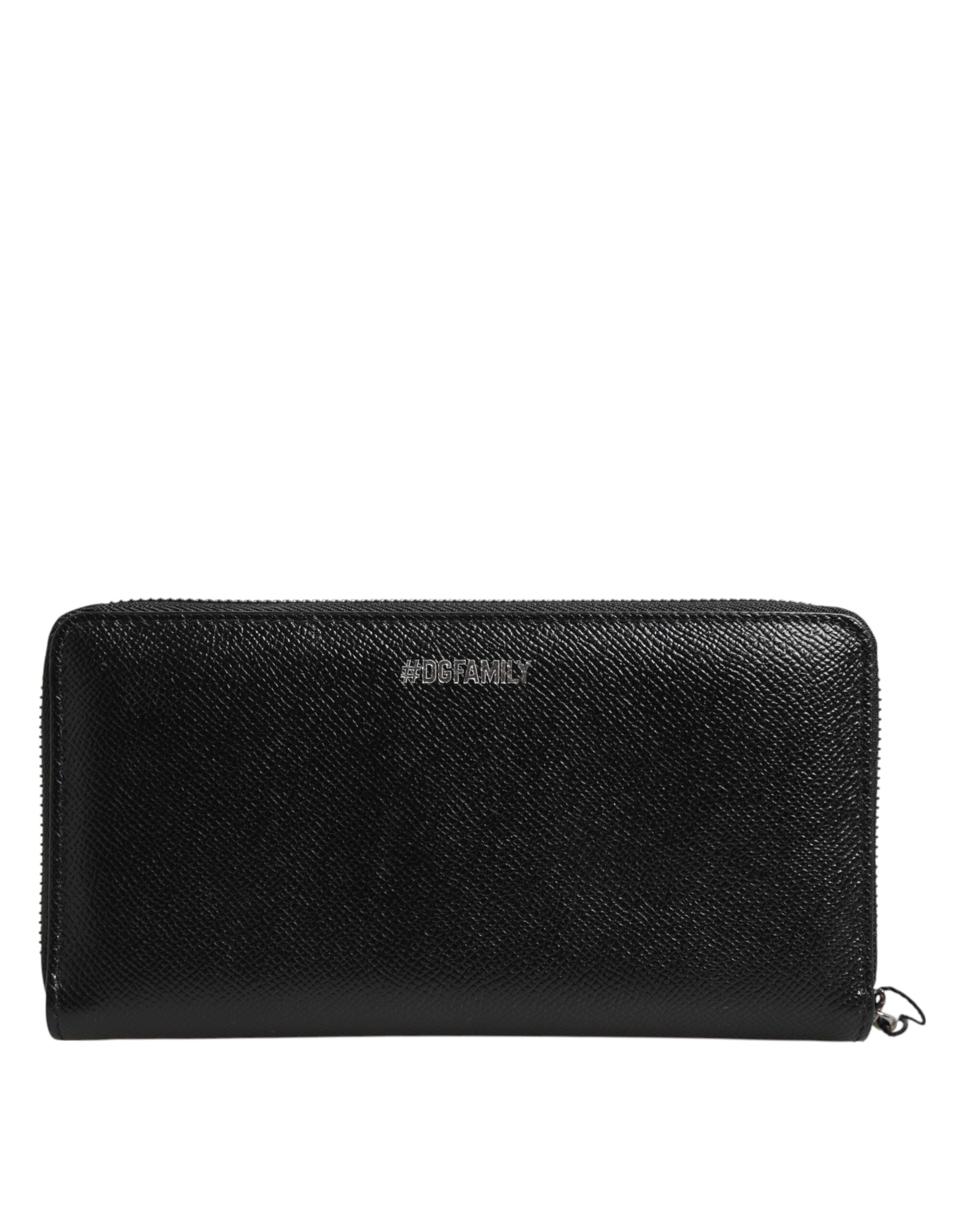 Dolce & Gabbana Schwarzes Leder #DGFAMILY Zipper Continental Herren Geldbörse
