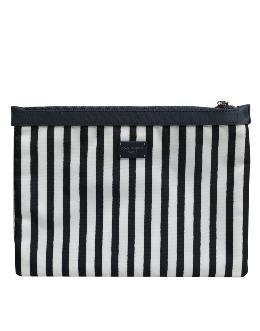 Dolce & Gabbana Schwarz-weiß gestreifte Logo-Plakette Clutch Pouch Bag
