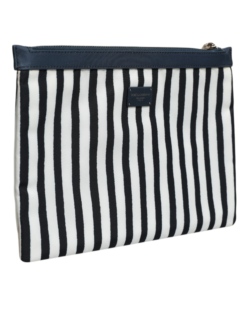 Dolce & Gabbana Schwarz-weiß gestreifte Logo-Plakette Clutch Pouch Bag
