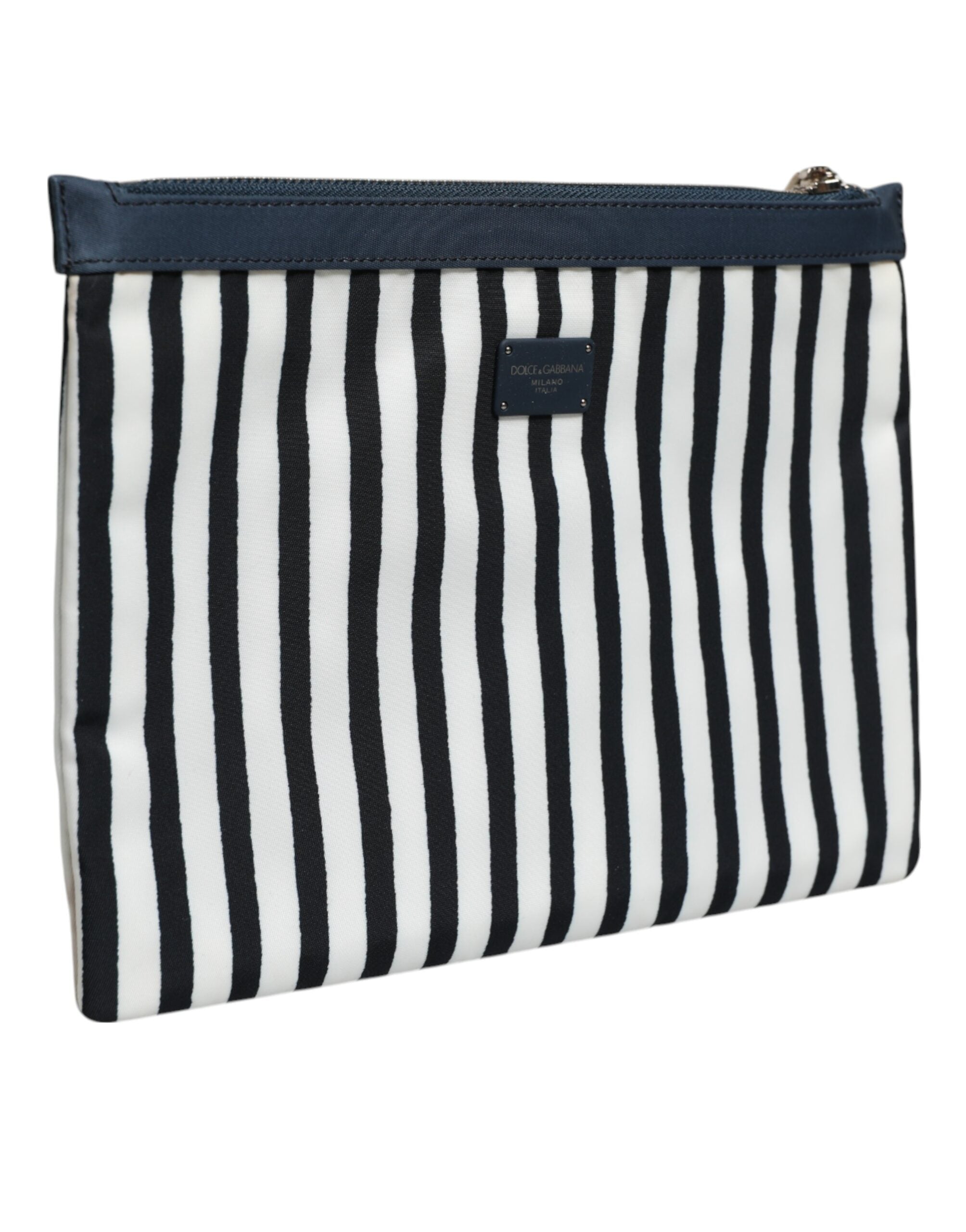 Dolce & Gabbana Schwarz-weiß gestreifte Logo-Plakette Clutch Pouch Bag