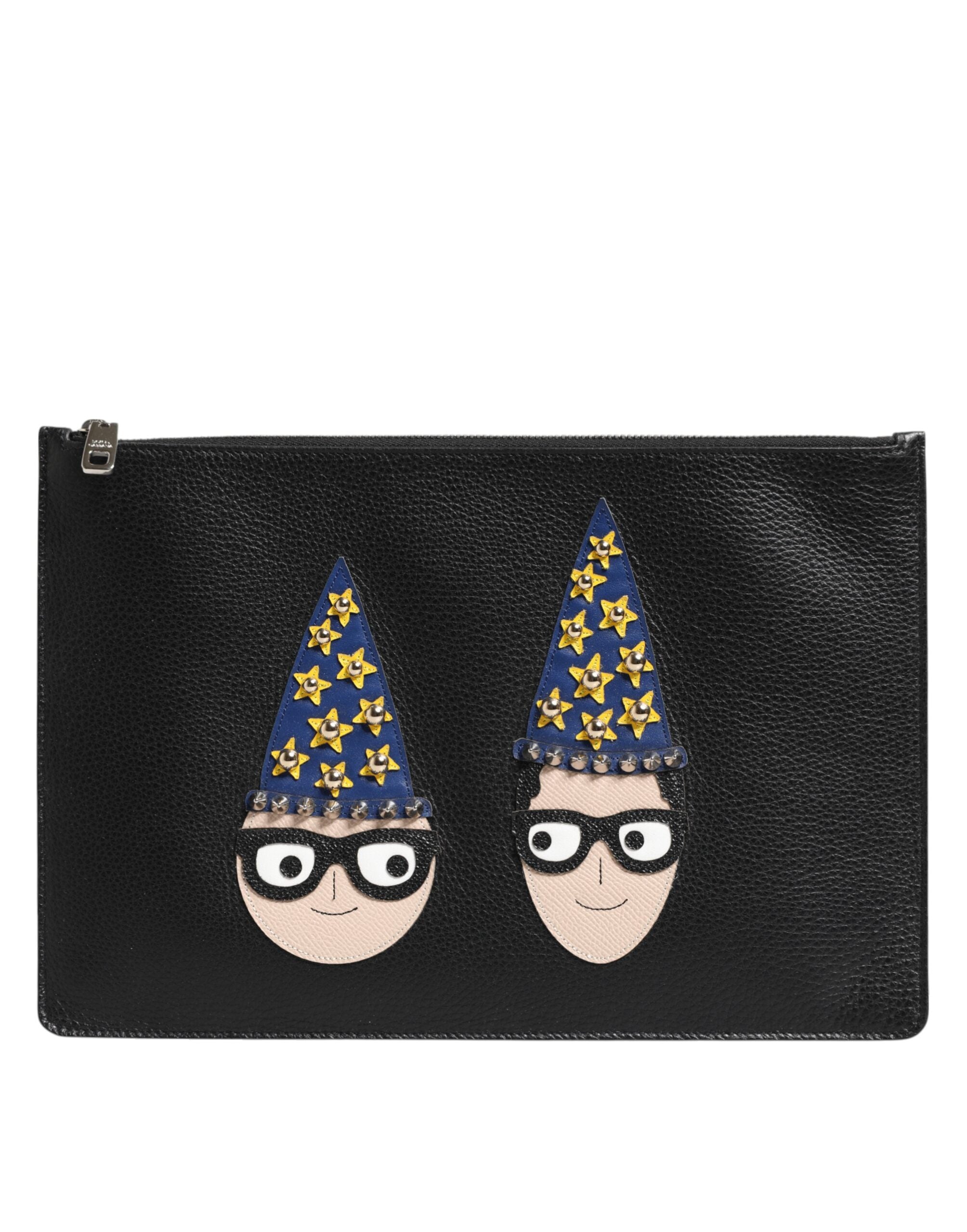 Dolce & Gabbana Schwarzes Leder #DGFAMILY Verschönerte Herren Clutch Pouch Tasche