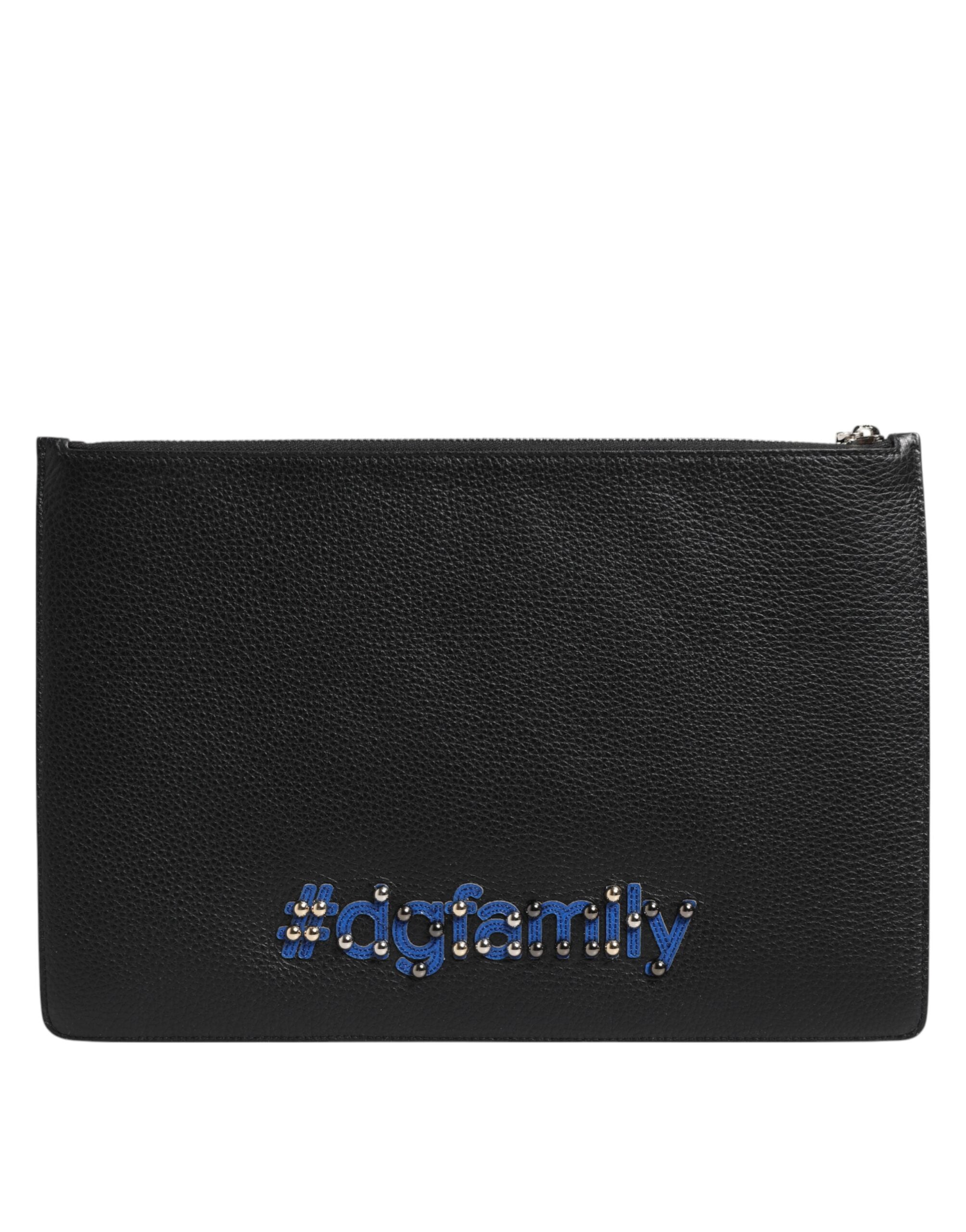Dolce & Gabbana Schwarzes Leder #DGFAMILY Verschönerte Herren Clutch Pouch Tasche