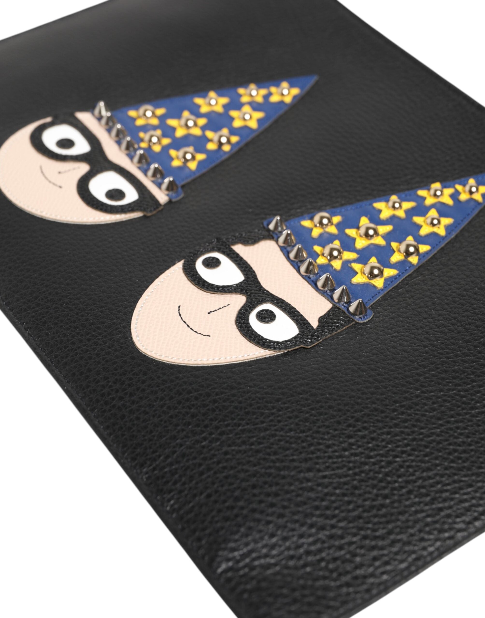 Dolce & Gabbana Schwarzes Leder #DGFAMILY Verschönerte Herren Clutch Pouch Tasche