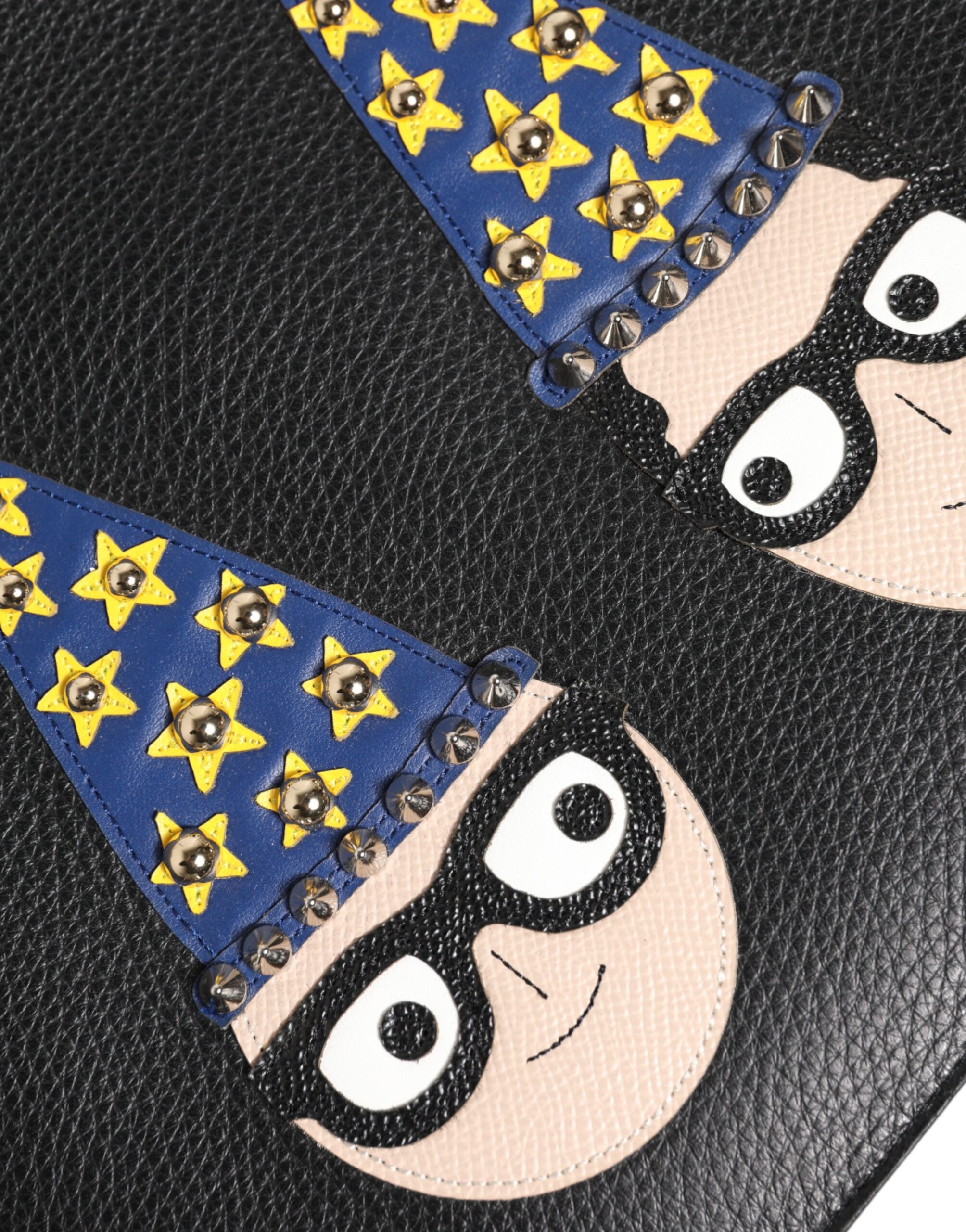 Dolce & Gabbana Schwarzes Leder #DGFAMILY Verschönerte Herren Clutch Pouch Tasche