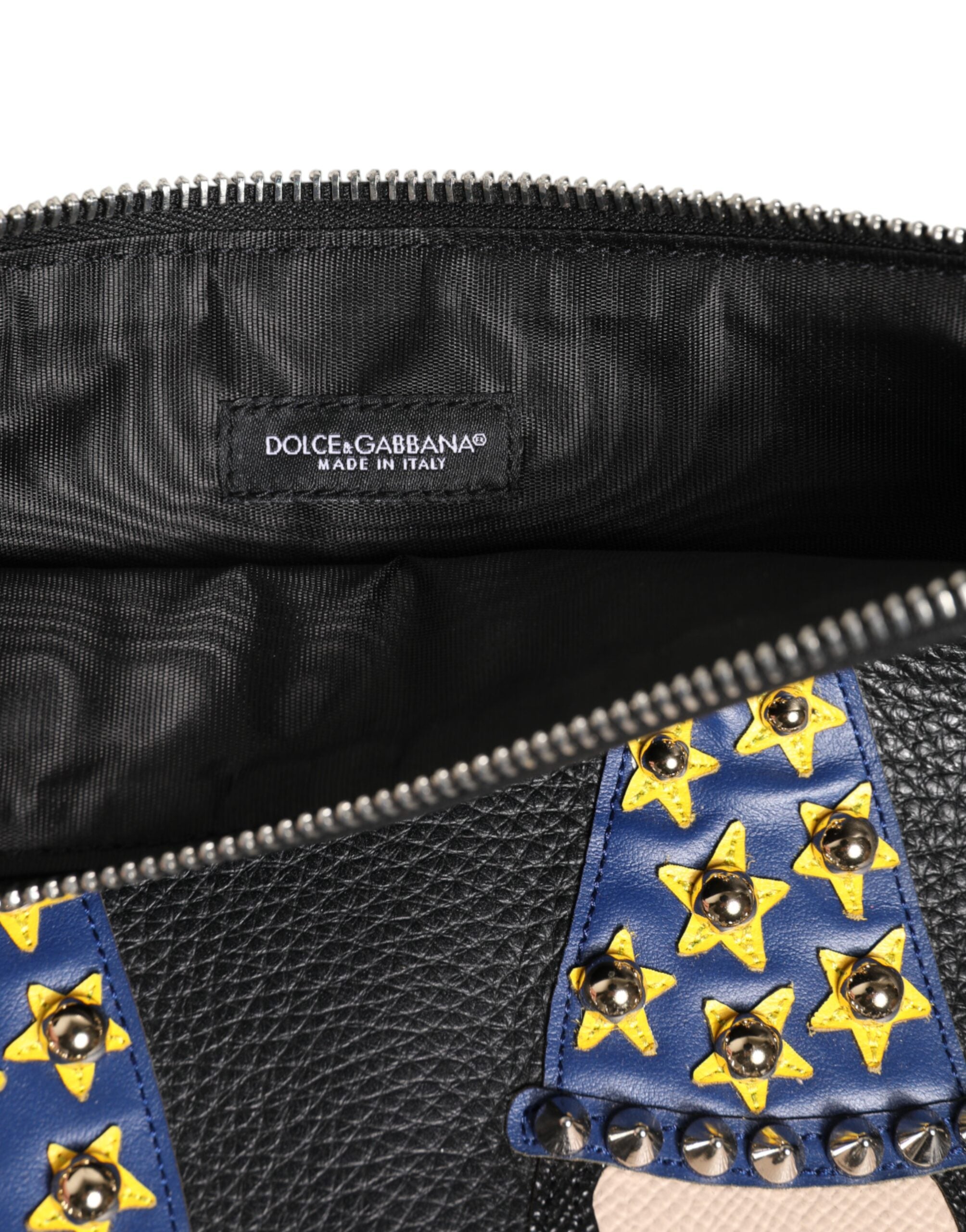 Dolce & Gabbana Schwarzes Leder #DGFAMILY Verschönerte Herren Clutch Pouch Tasche