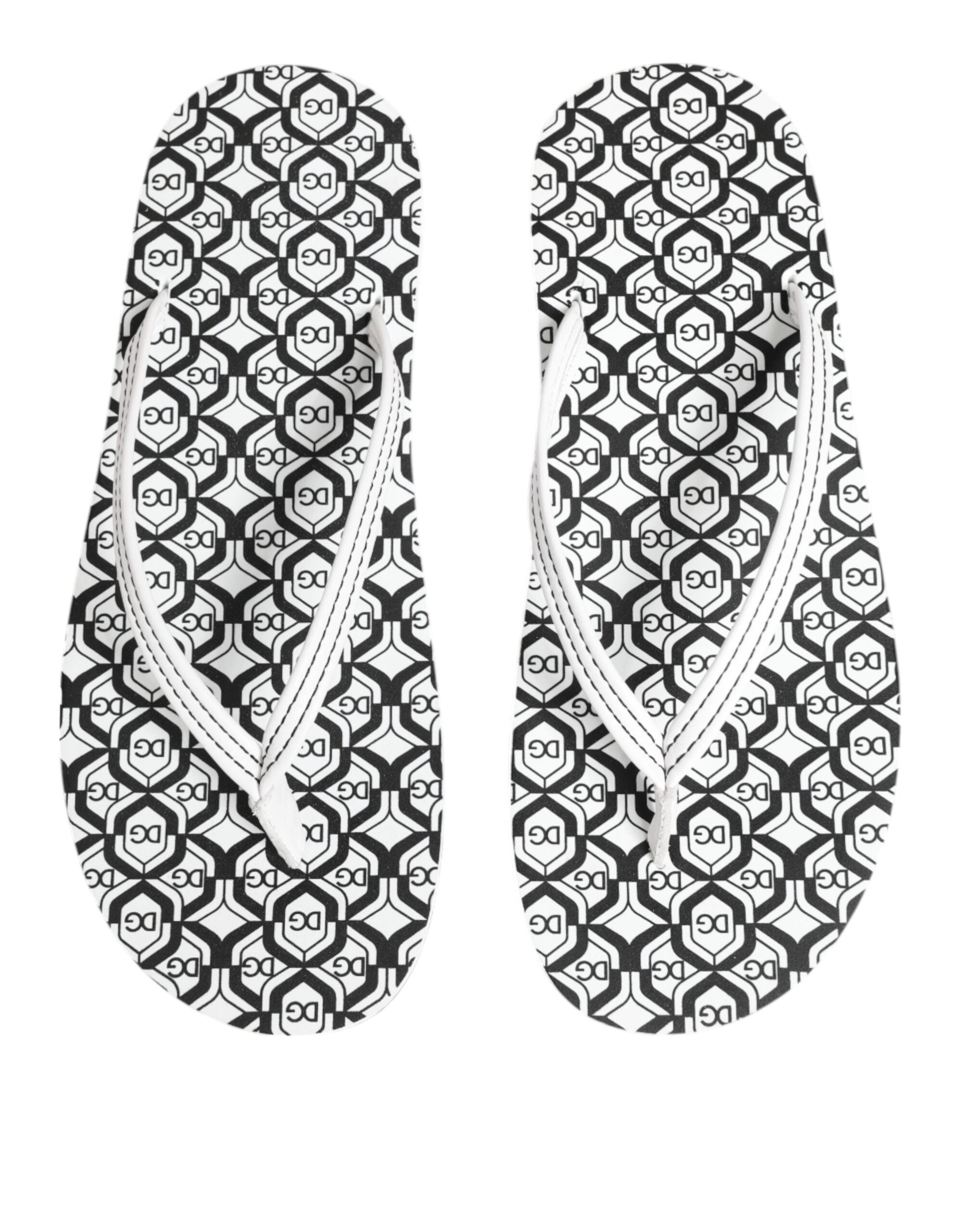 Dolce & Gabbana Schwarz Weiß Logo Beachwear Flats Slipper Schuhe