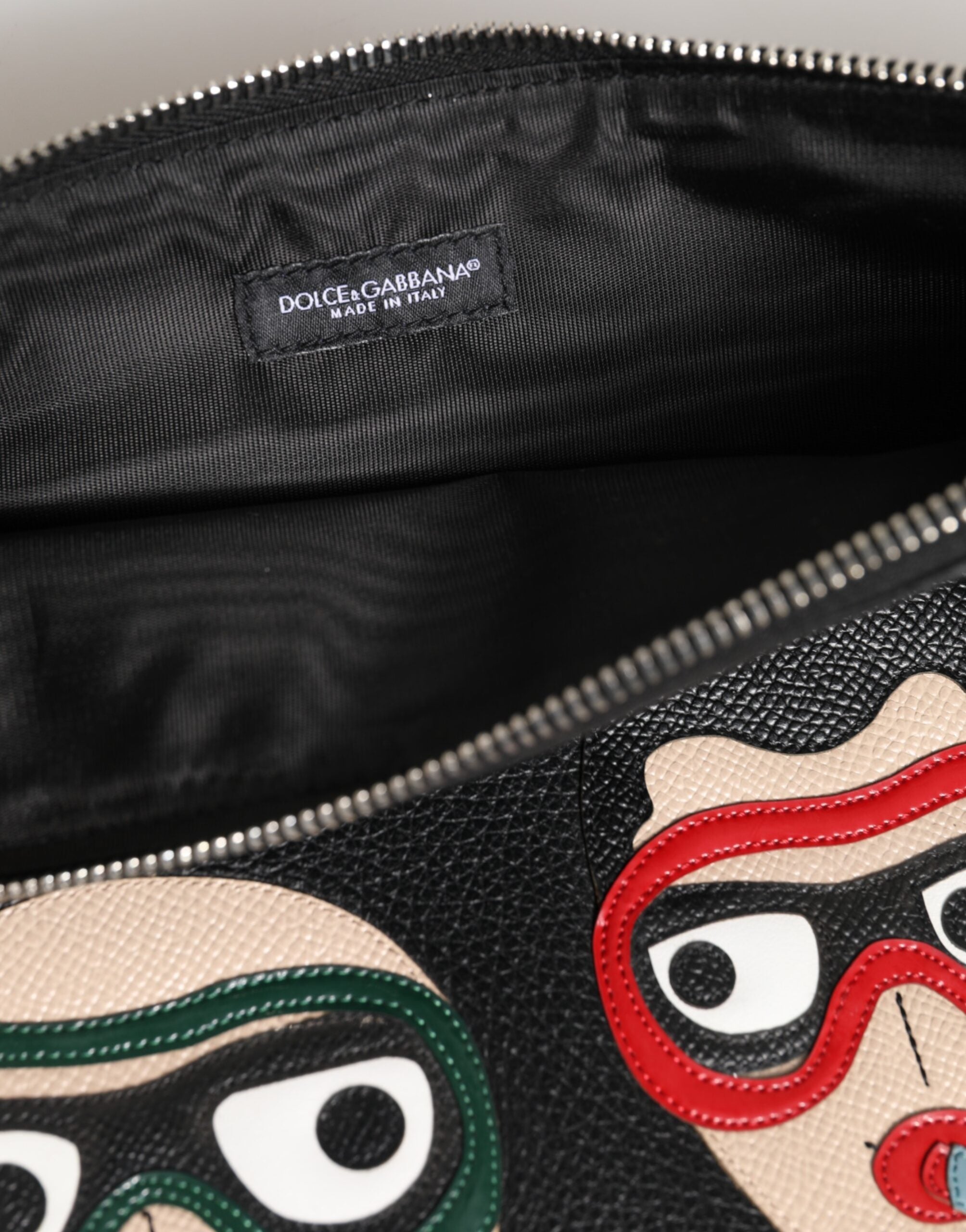 Dolce & Gabbana Schwarzes Leder #DGFAMILY Verschönerte Herren Clutch Pouch Tasche