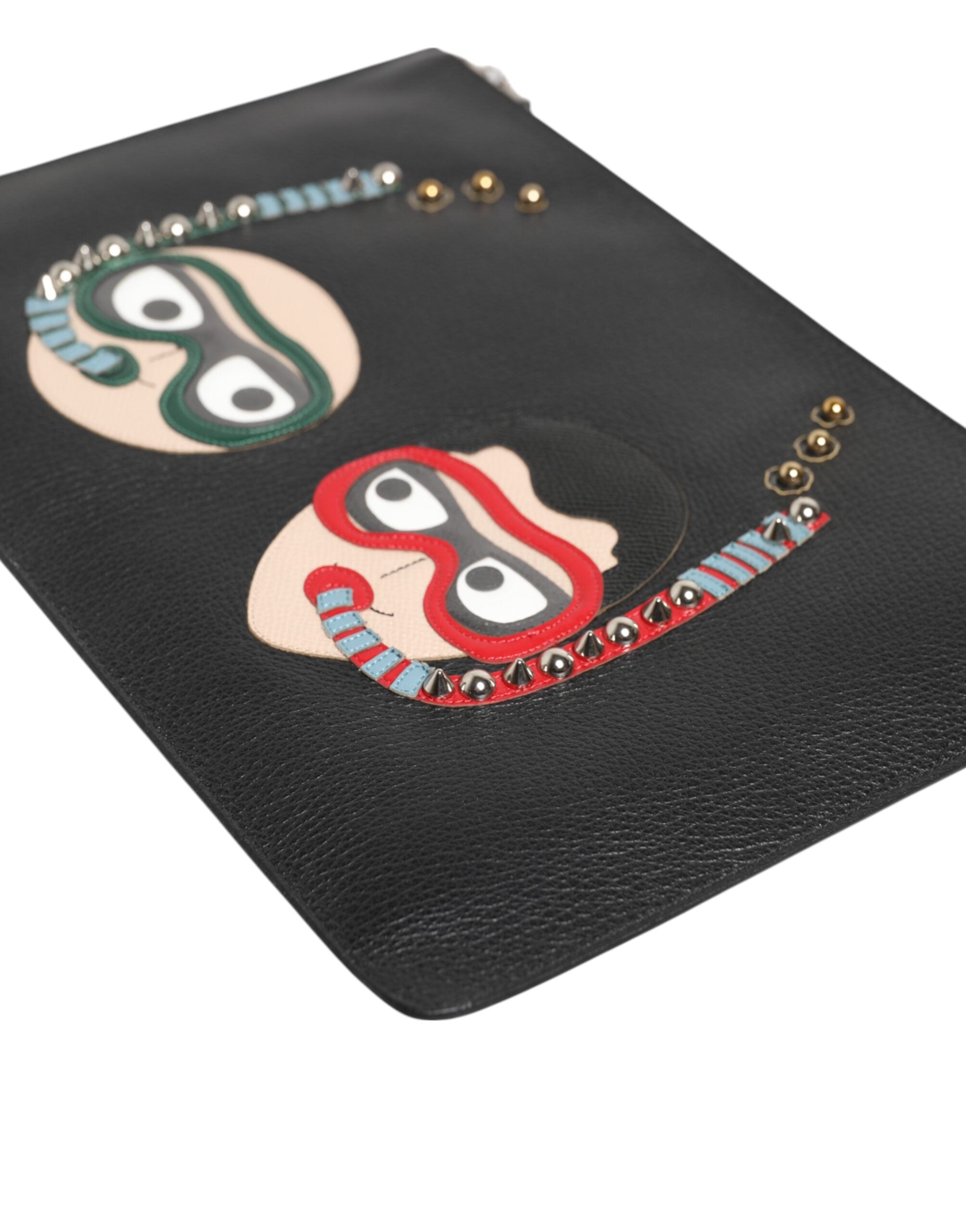 Dolce & Gabbana Schwarzes Leder #DGFAMILY Verschönerte Herren Clutch Pouch Tasche