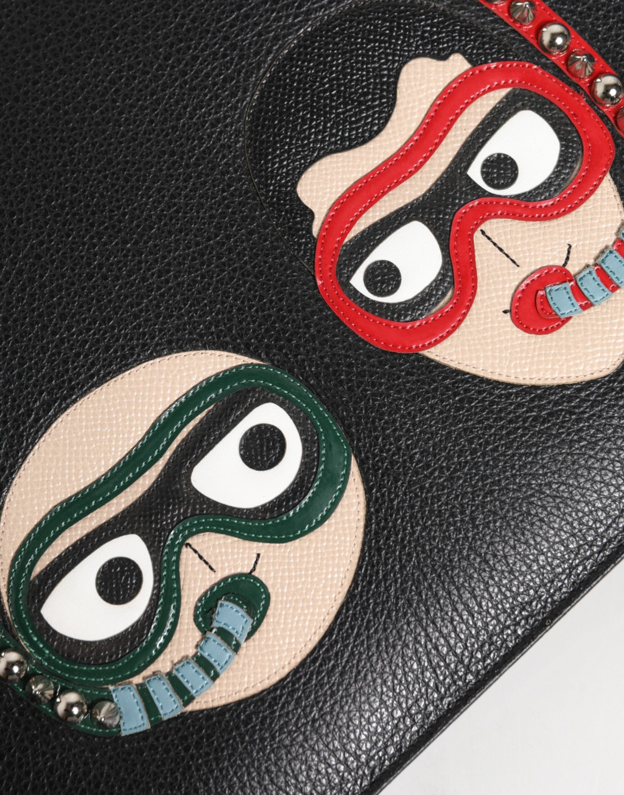 Dolce & Gabbana Schwarzes Leder #DGFAMILY Verschönerte Herren Clutch Pouch Tasche