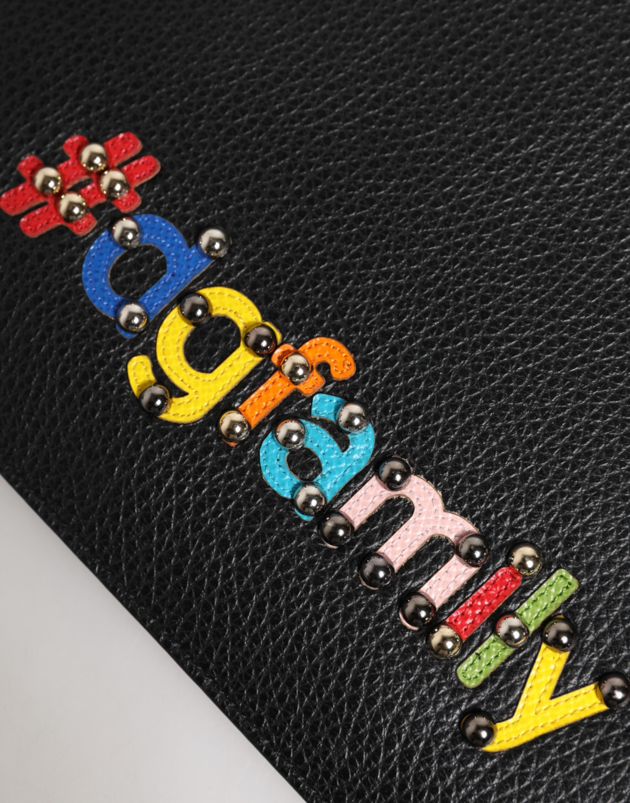 Dolce & Gabbana Schwarzes Leder #DGFAMILY Verschönerte Herren Clutch Pouch Tasche