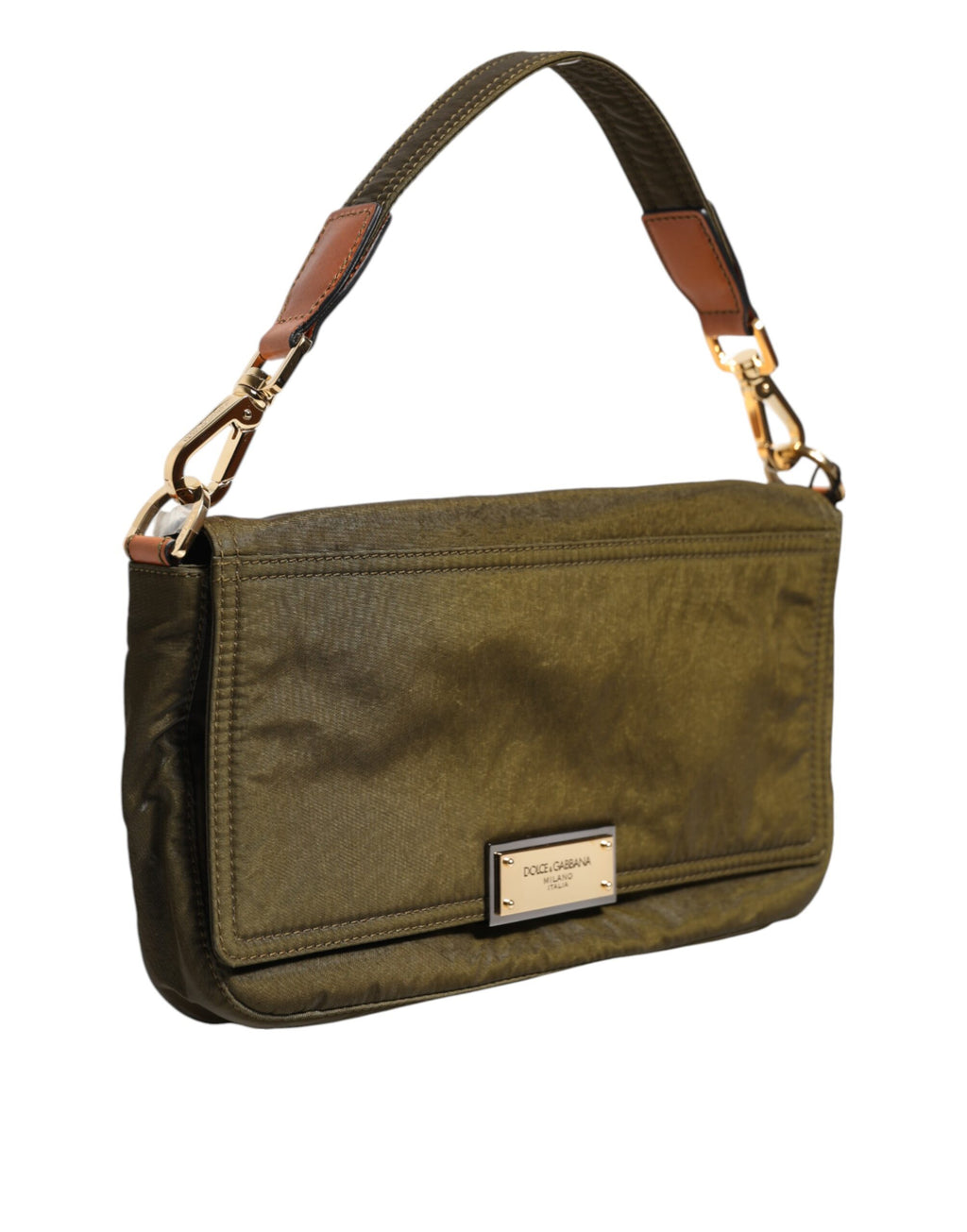 Dolce & Gabbana Dunkelgrünes Nylon Logo Plaque Schulterriemen Borse Tasche
