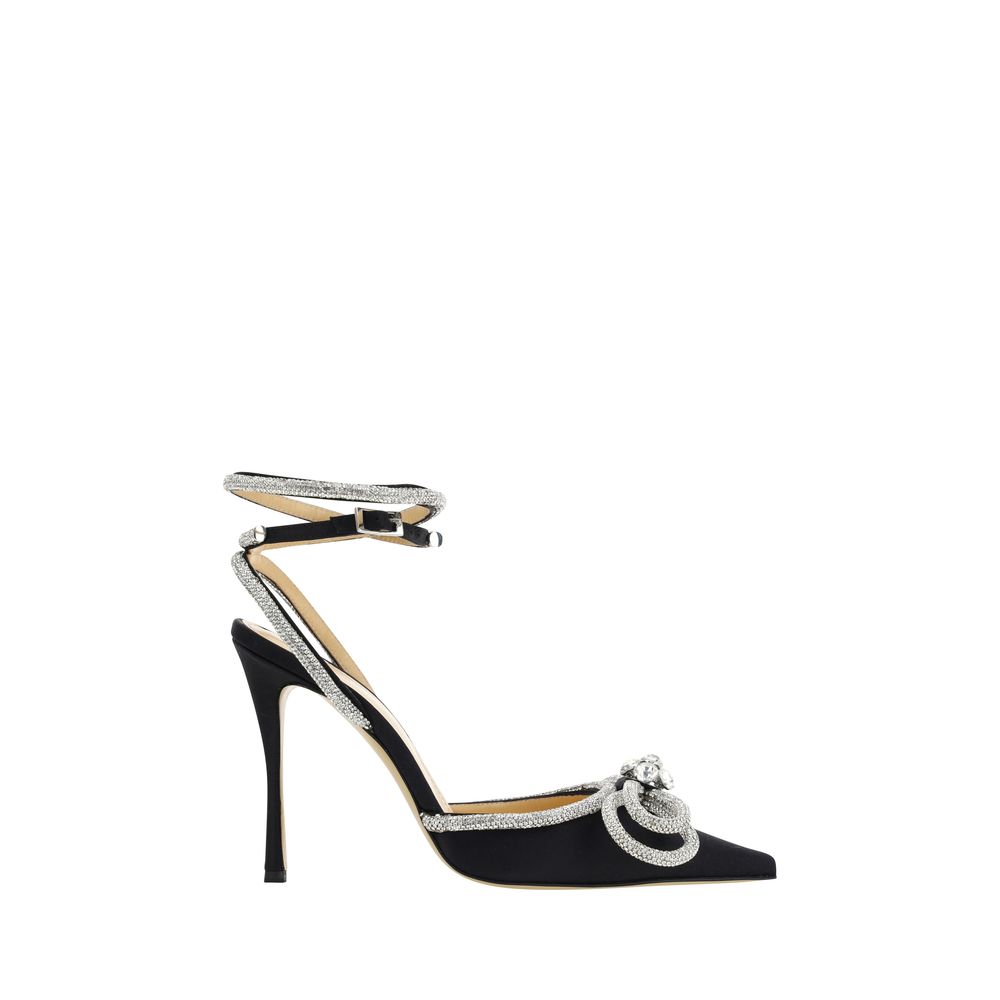 MACH & MACH Schwarze Seiden-Stilettos mit Pfennigabsatz