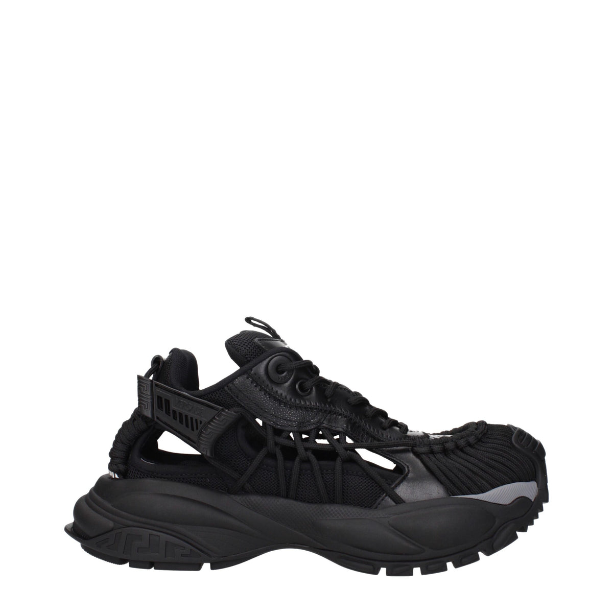 Versace Schwarzes Leder Sportliche Turnschuhe