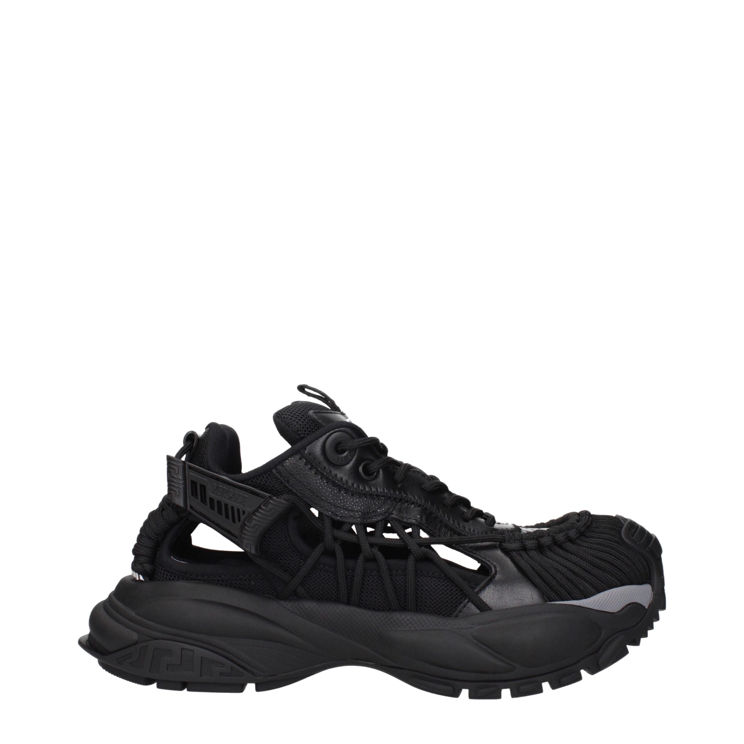 Versace Schwarzes Leder Sportliche Turnschuhe