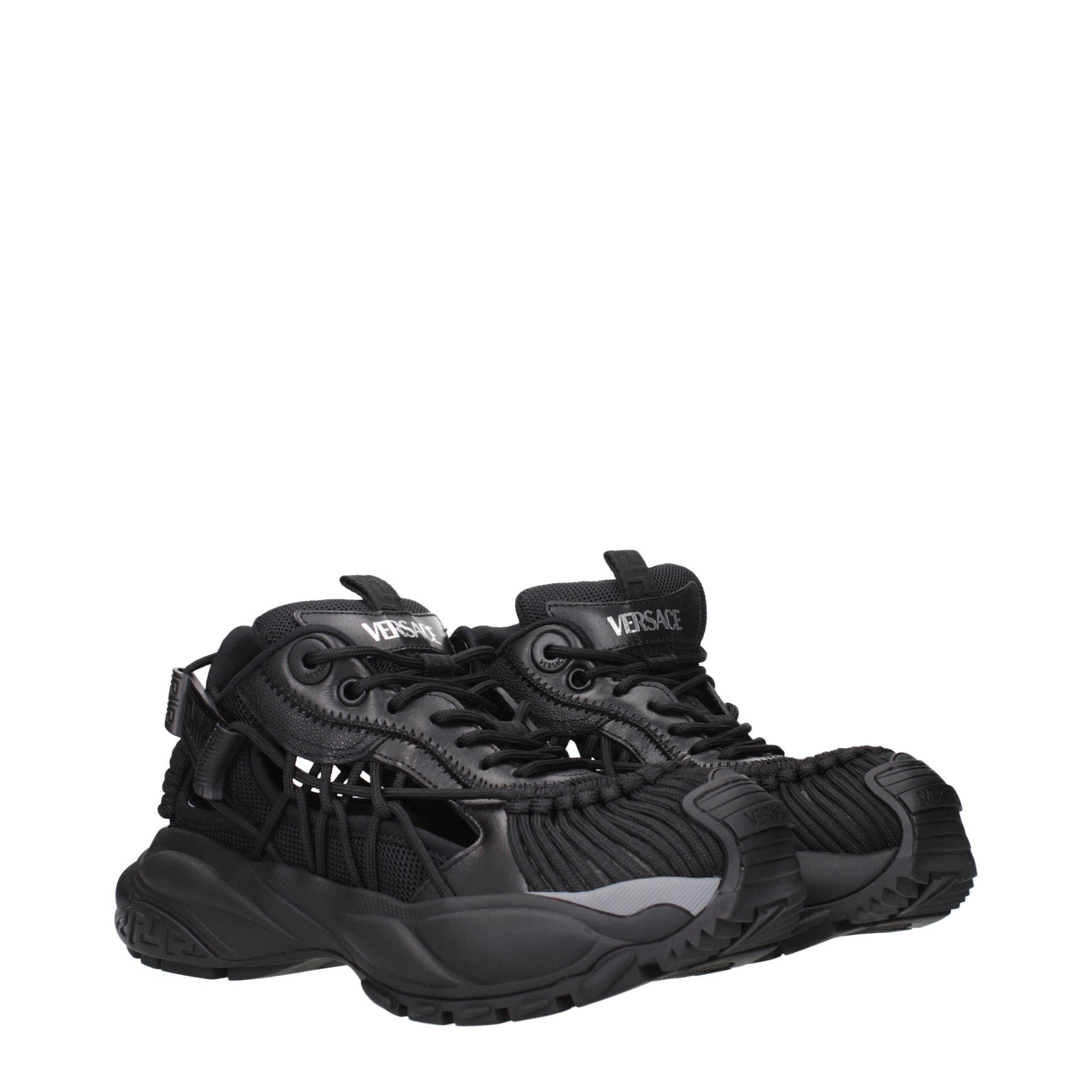 Versace Schwarzes Leder Sportliche Turnschuhe