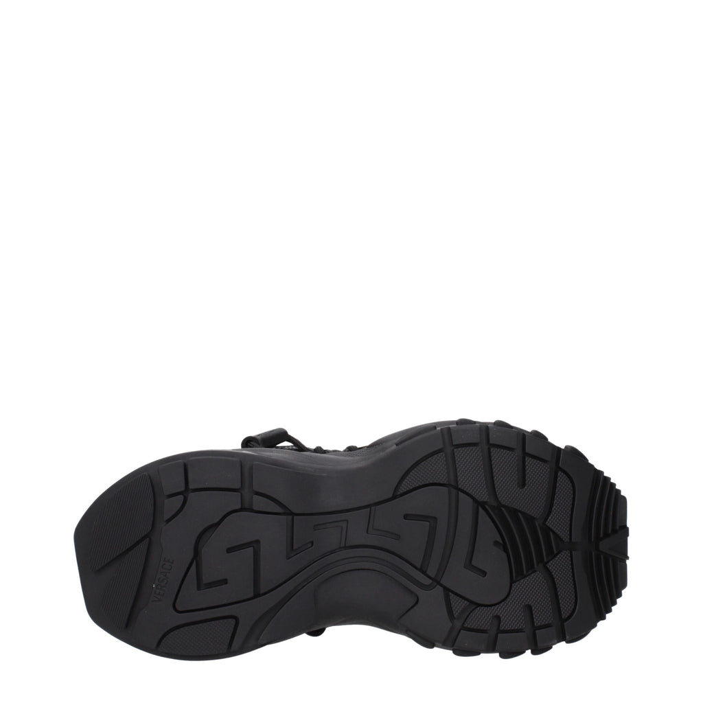 Versace Schwarzes Leder Sportliche Turnschuhe