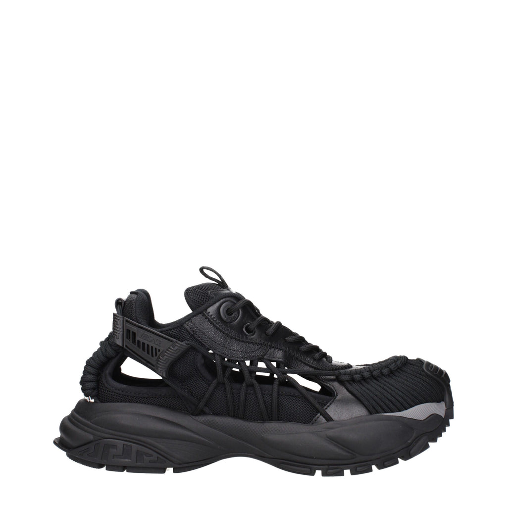 Versace Schwarzes Leder Sportliche Turnschuhe
