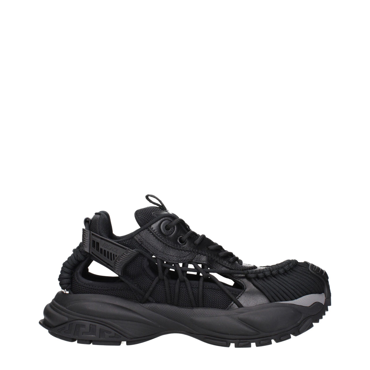 Versace Schwarzes Leder Sportliche Turnschuhe