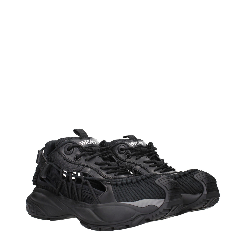 Versace Schwarzes Leder Sportliche Turnschuhe