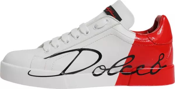 Dolce & Gabbana Weiß Rot Logo Portofino Turnschuhe Schuhe
