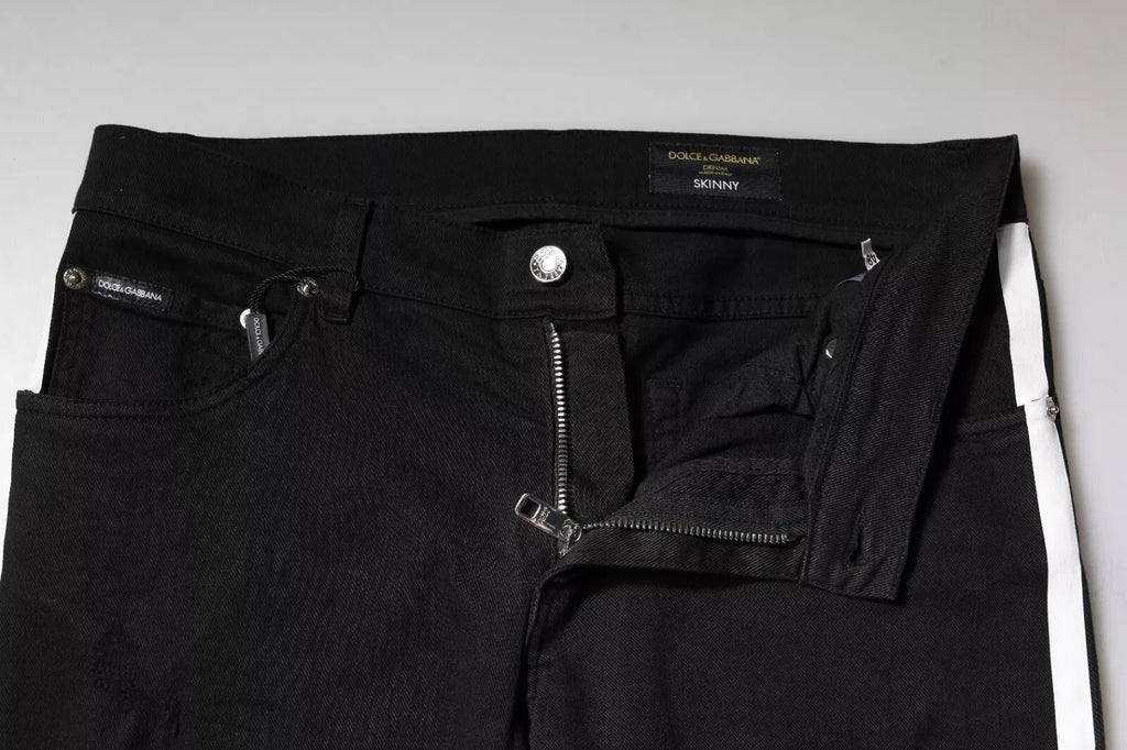 Dolce & Gabbana Schwarz zerfleddert Weißes Futter Skinny Denim Jeans