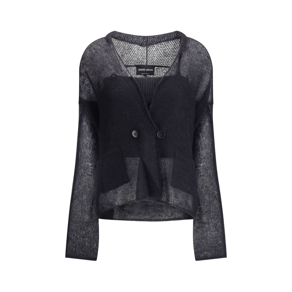 Giorgio Armani Zweireihige Strickjacke und Oberteil aus einer Woll-Mohair-Mischung Twin-Set
