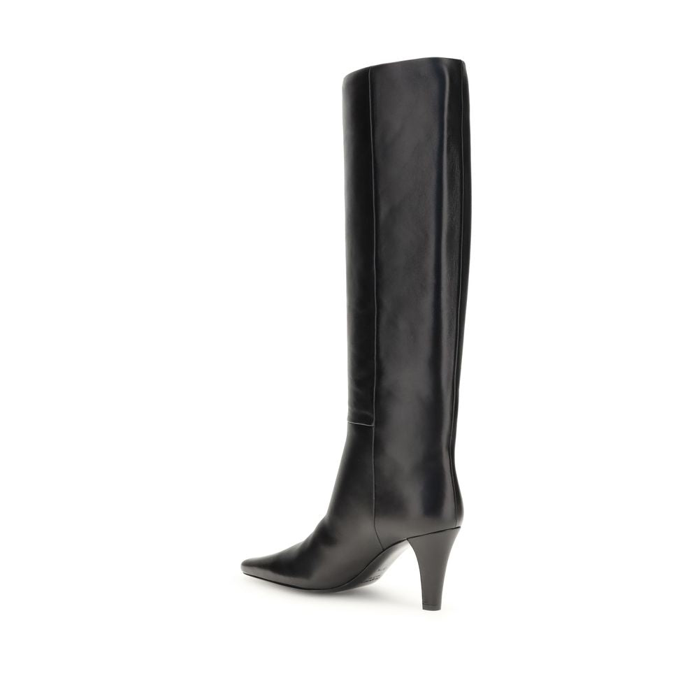 Saint Laurent Schwarze Lederstiefel mit hohem Absatz