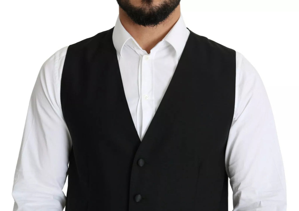 Dolce & Gabbana Schwarze Wolle Männer Formelle Weste Weste