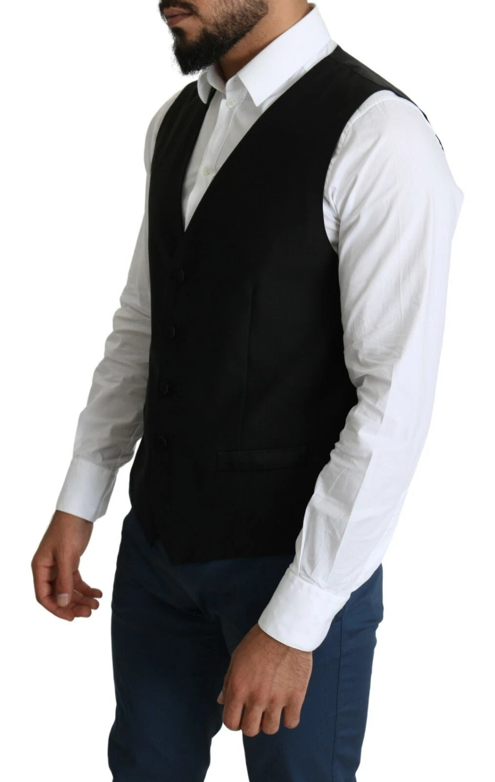 Dolce & Gabbana Schwarze Wolle Männer Formelle Weste Weste