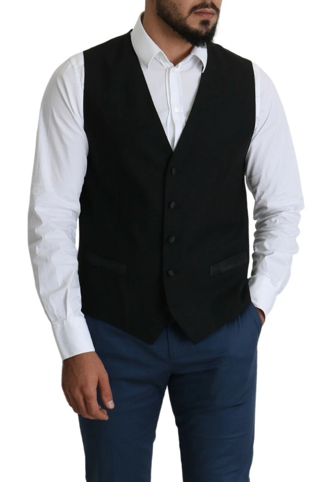 Dolce & Gabbana Schwarze Wolle Männer Formelle Weste Weste