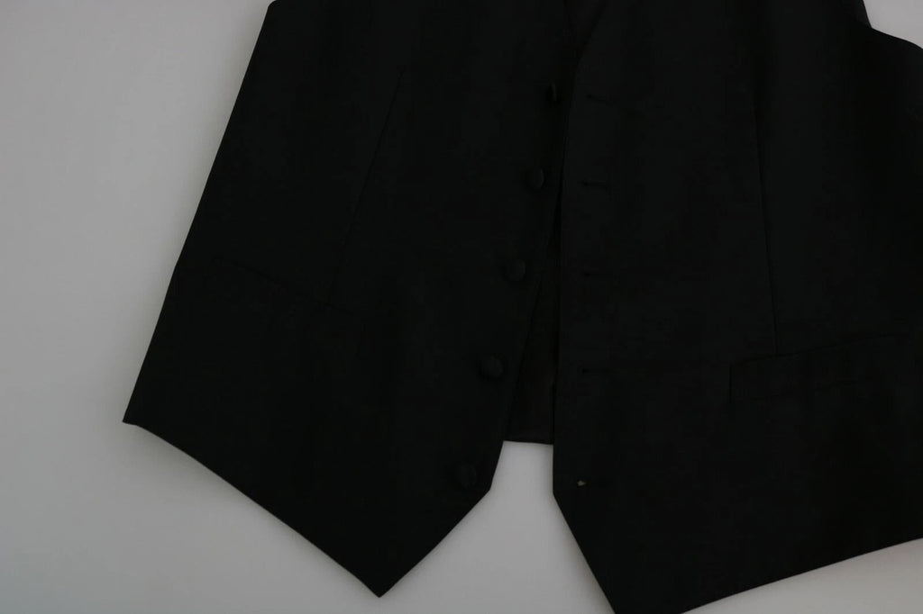 Dolce & Gabbana Schwarze Wolle Männer Formelle Weste Weste