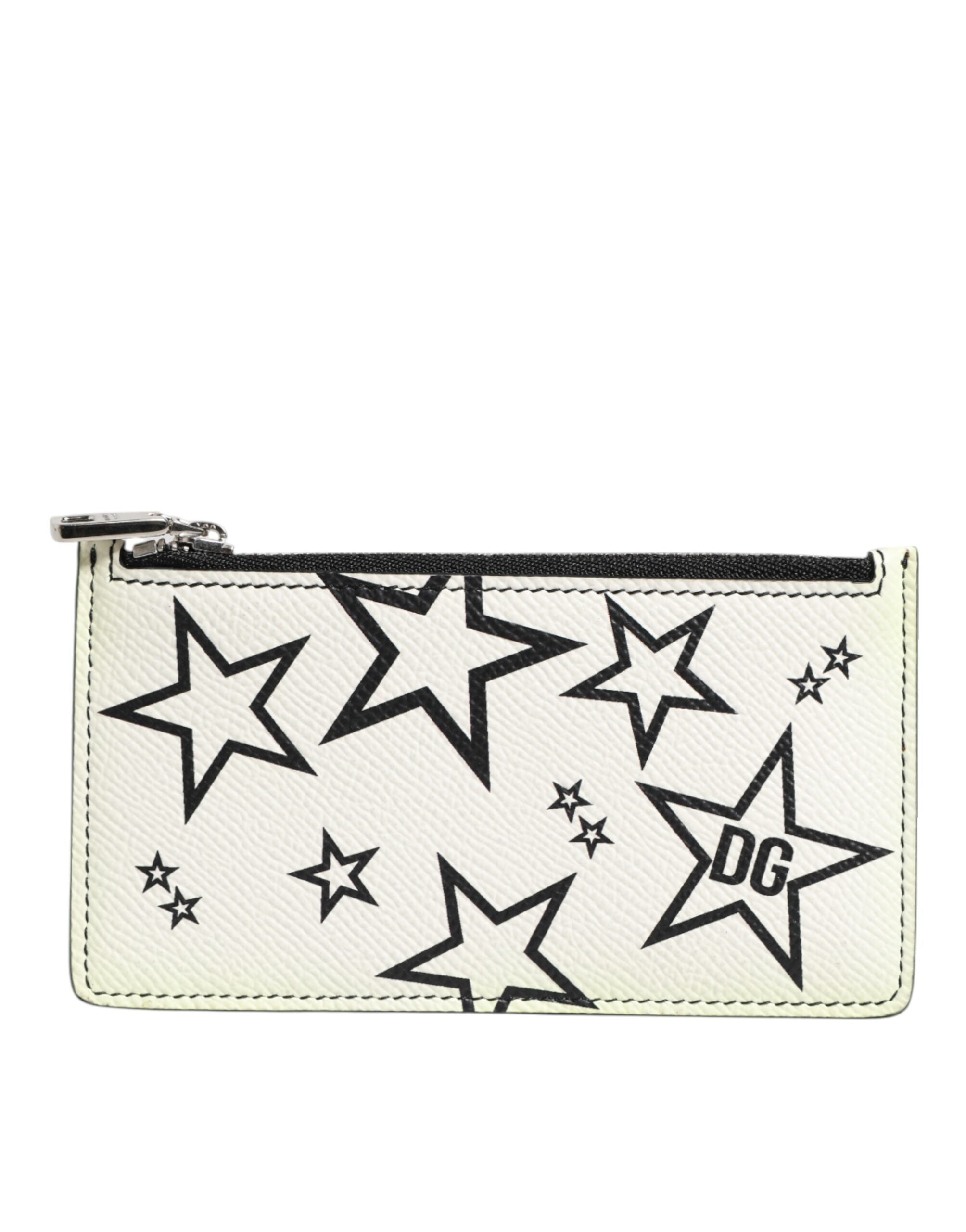 Dolce & Gabbana Weißes Leder Douphin DG Logo Star Print Karteninhaber Brieftasche