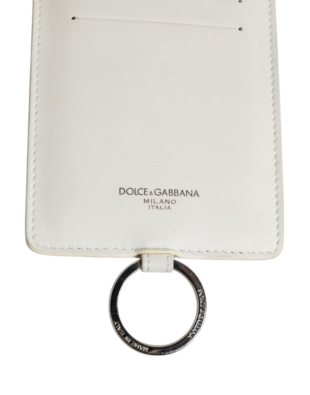 Dolce & Gabbana Weißes Kalbsleder Lanyard Logo Kartenhalter Männer Brieftasche