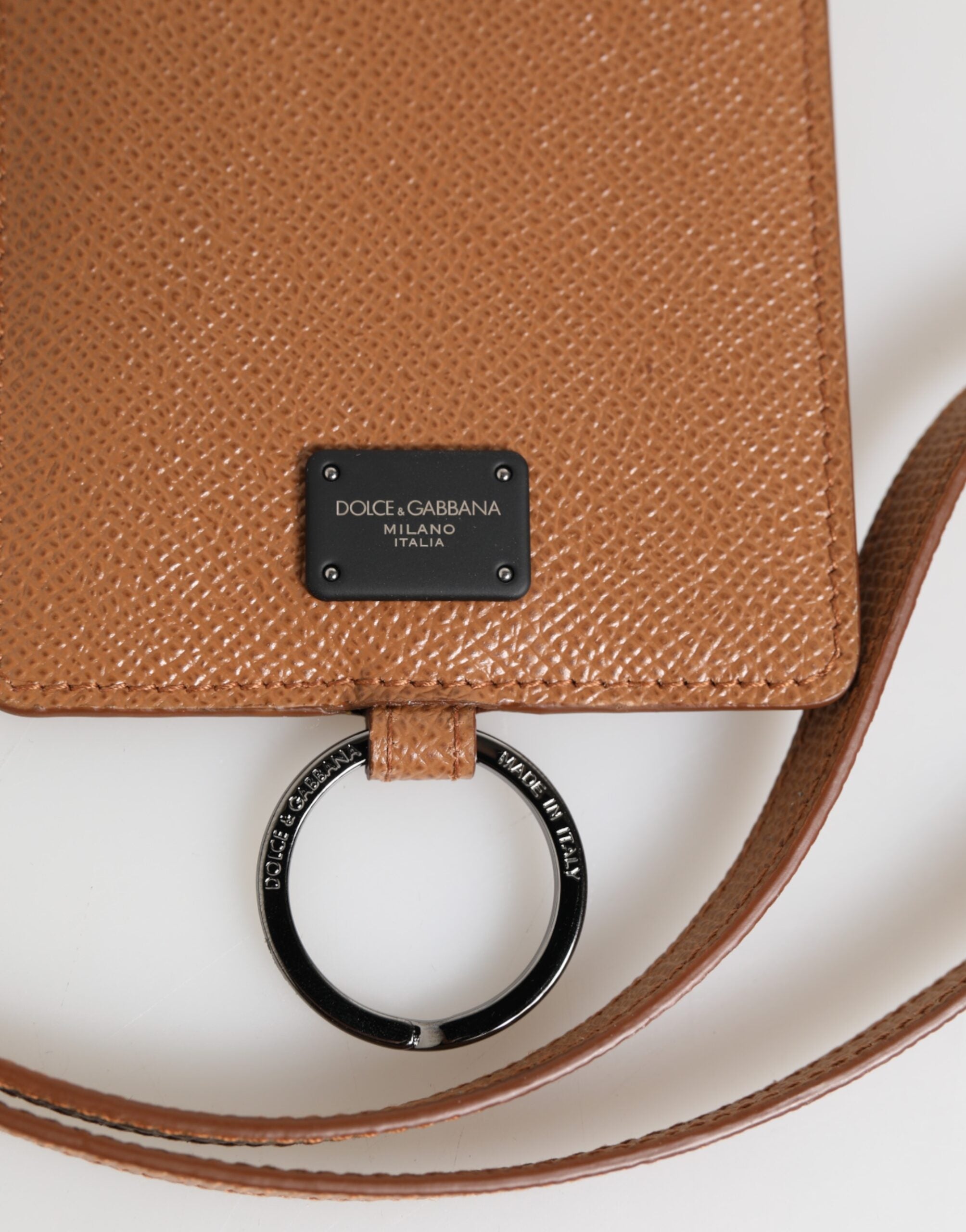 Dolce & Gabbana Dunkelbraun Leder Lanyard Logo Kartenhalter Männer Brieftasche