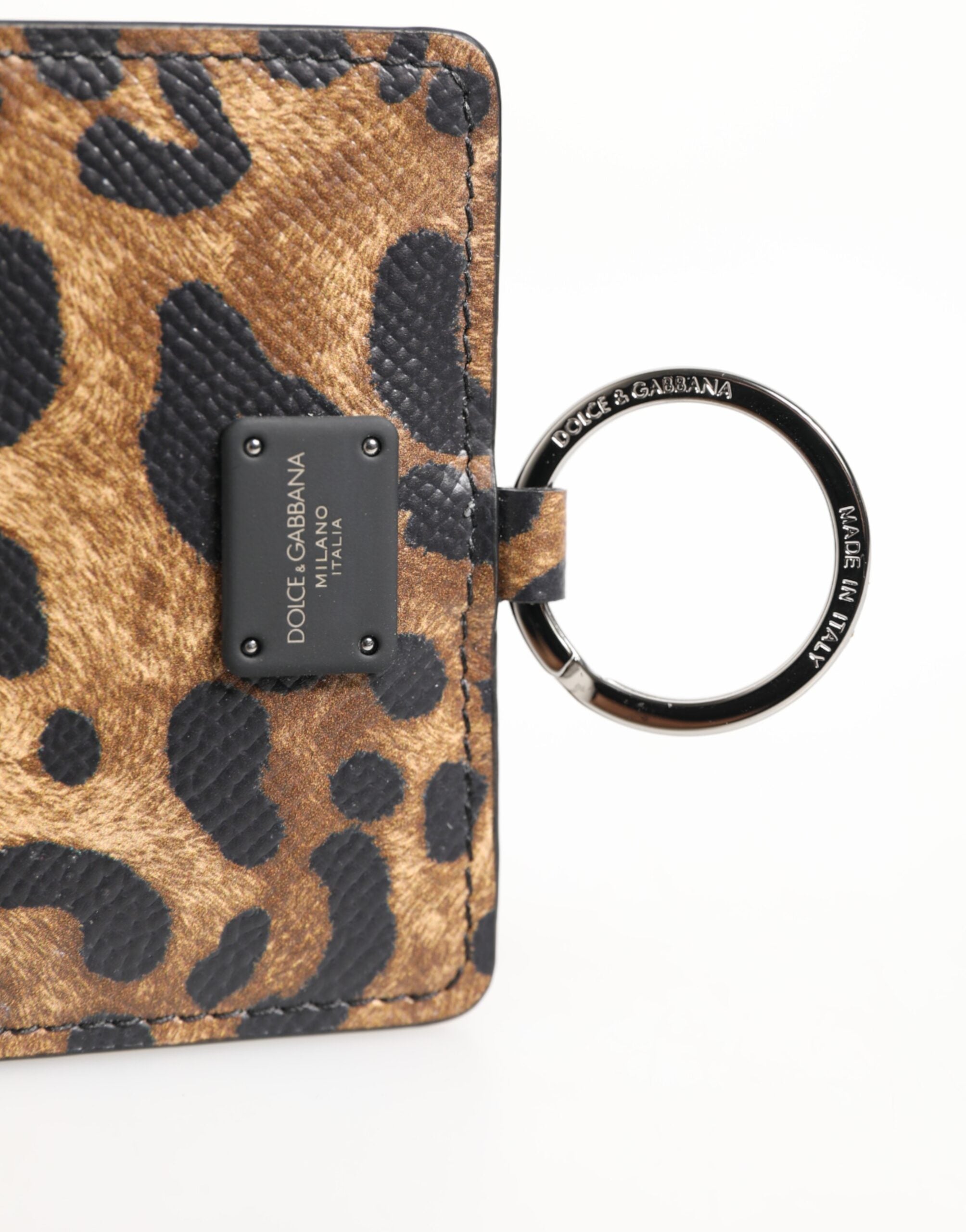 Dolce & Gabbana Leopard Print Leder geprägtes Lanyard Kartenhalter Brieftasche