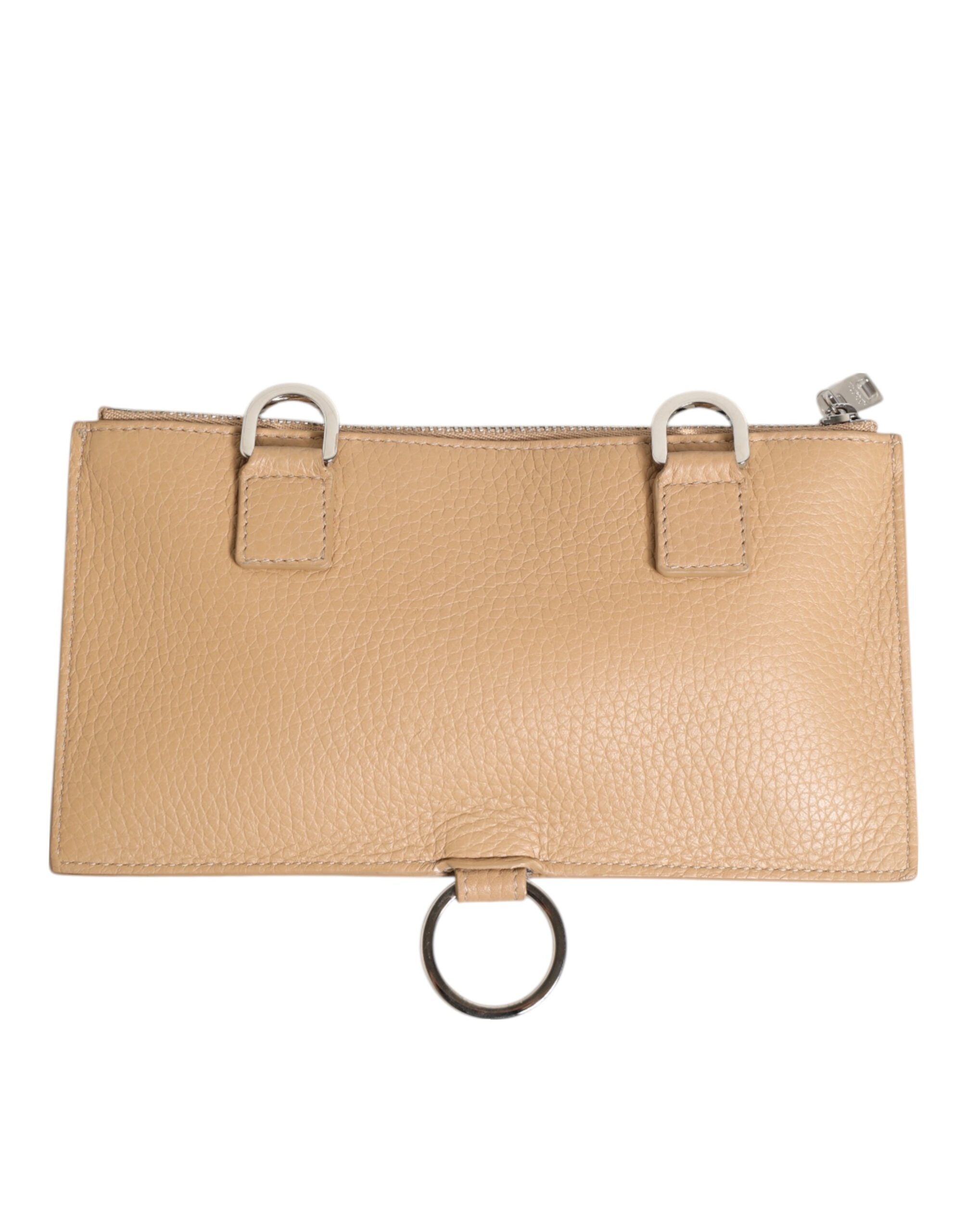 Dolce & Gabbana Beige Kalbsleder Großer Crossbody Kartenhalter Brieftasche