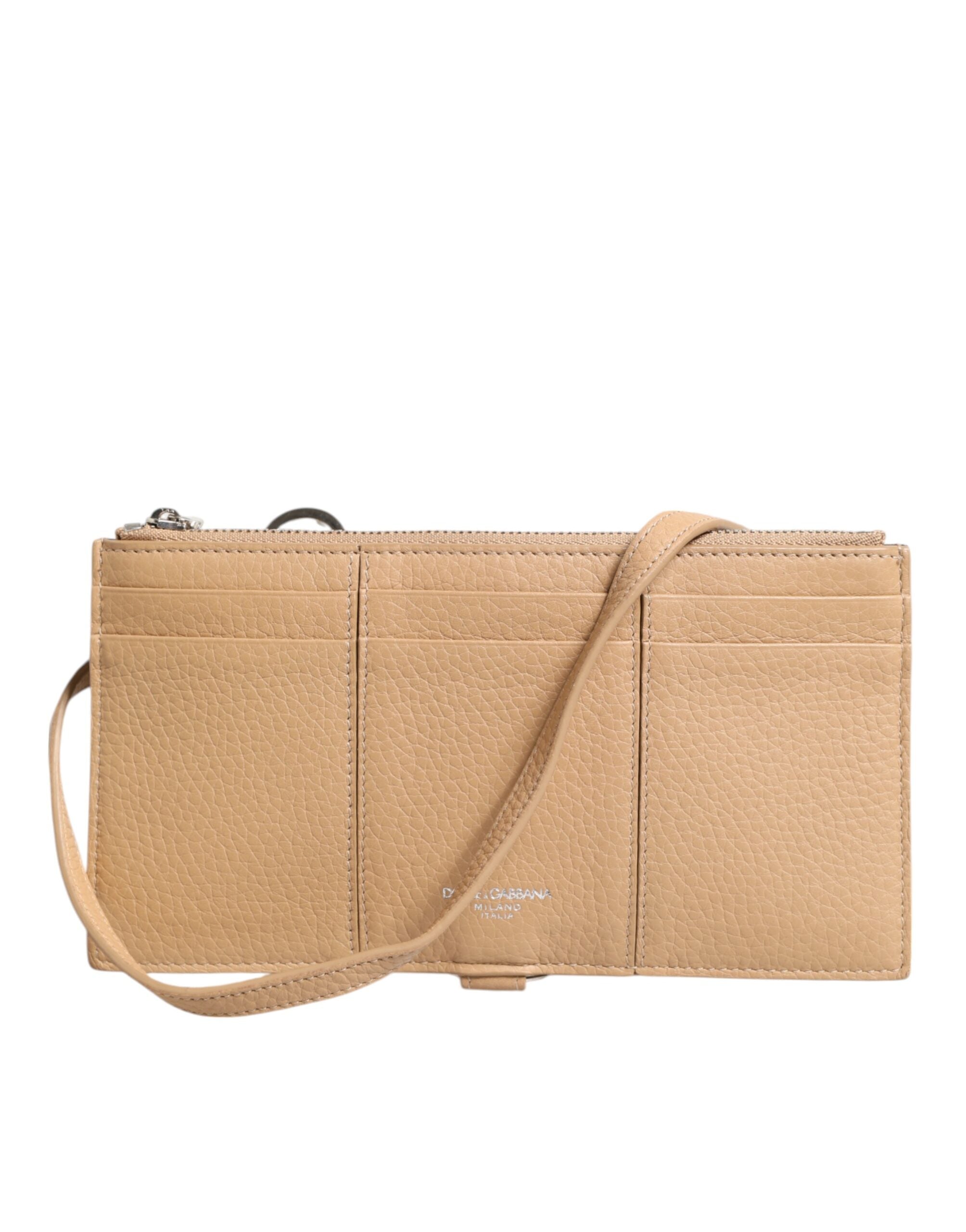 Dolce & Gabbana Beige Kalbsleder Großer Crossbody Kartenhalter Brieftasche