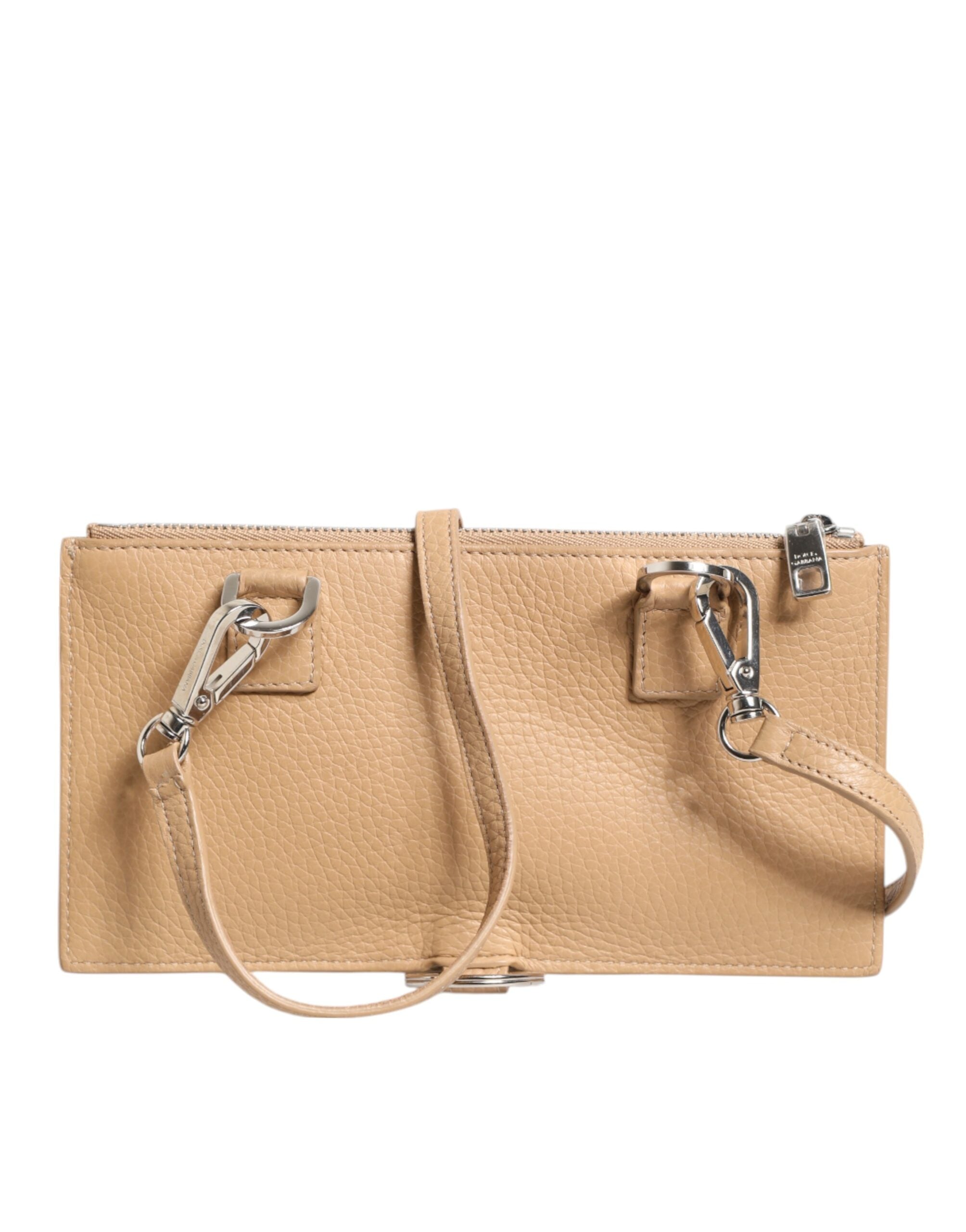 Dolce & Gabbana Beige Kalbsleder Großer Crossbody Kartenhalter Brieftasche