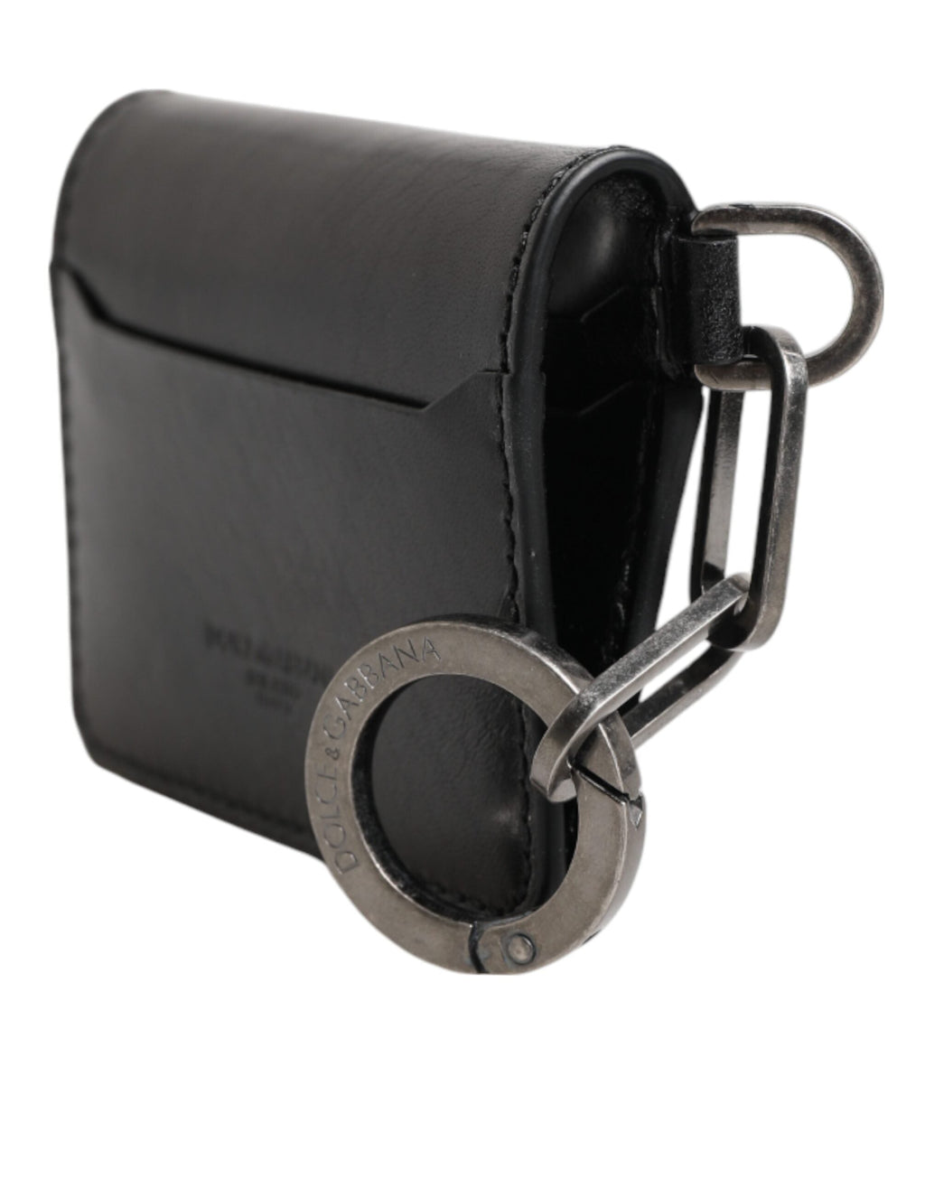 Dolce & Gabbana Brieftasche Schwarzes Leder mit Logo-Prägung Schlüsselanhänger Kartenhalter Brieftasche