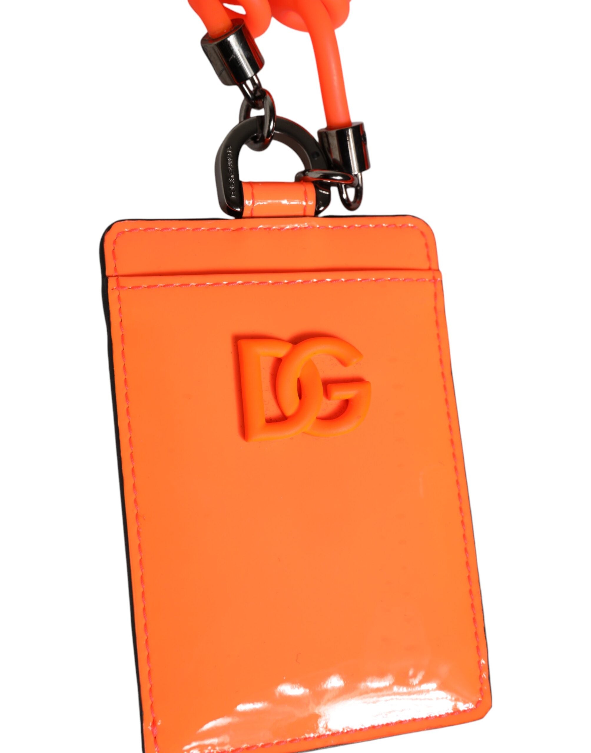 Dolce & Gabbana Orangefarbenes Leder mit Logo-Prägung Lanyard Kartenhalter Brieftasche