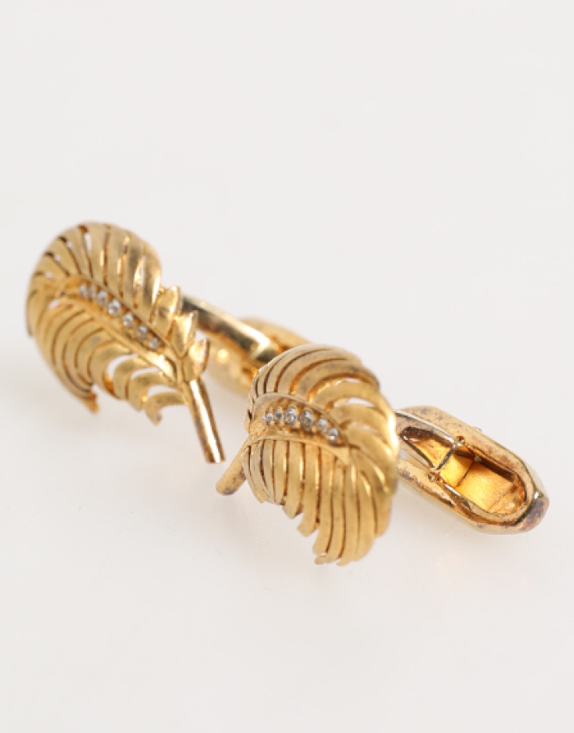 Dolce & Gabbana Gold 925 Sterling Silber Kristall Blatt Accessoire Manschettenknopf