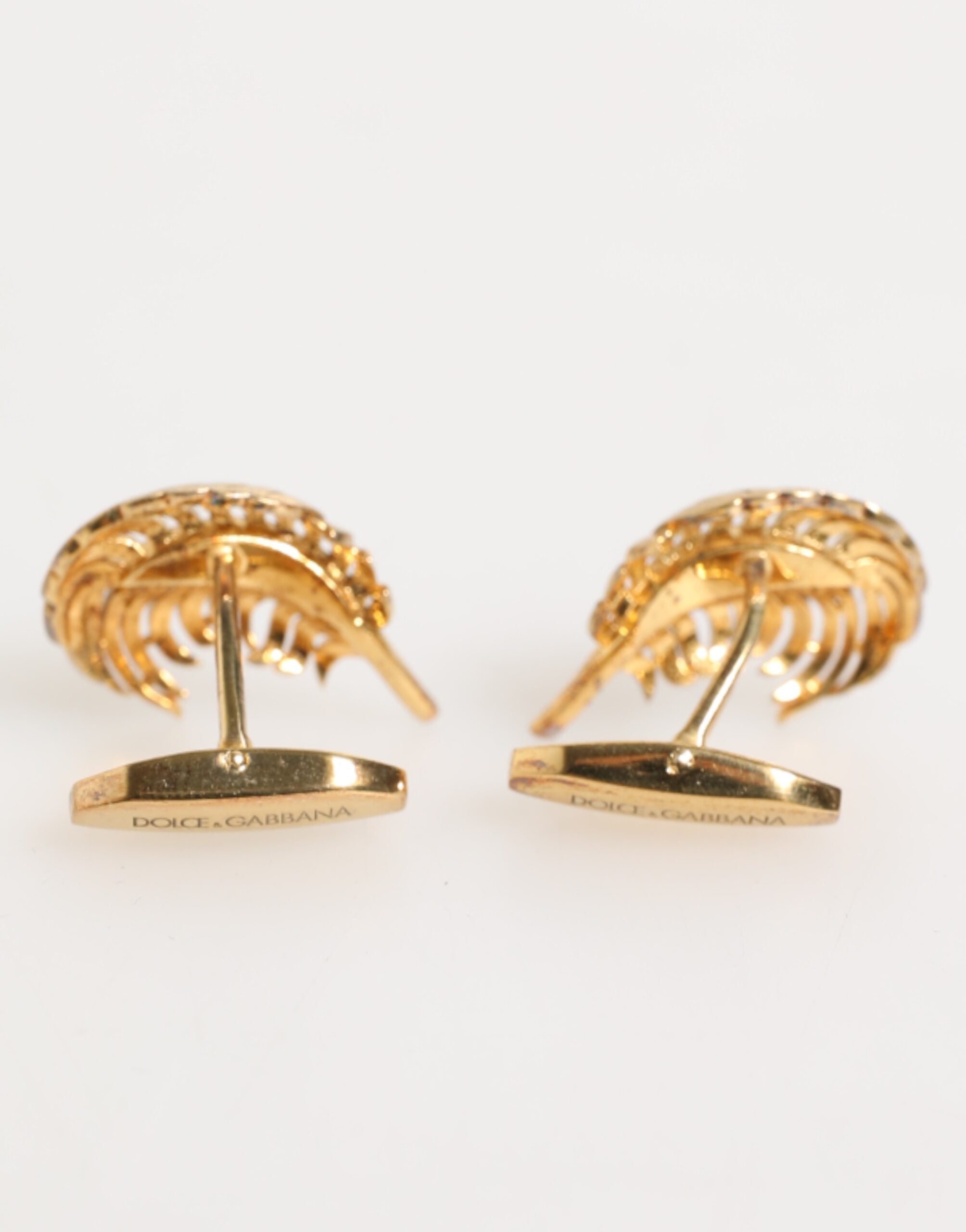 Dolce & Gabbana Gold 925 Sterling Silber Kristall Blatt Accessoire Manschettenknopf