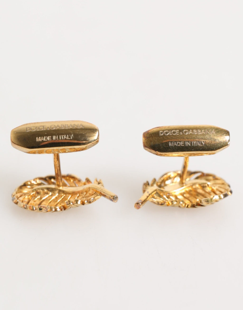 Dolce & Gabbana Gold 925 Sterling Silber Kristall Blatt Accessoire Manschettenknopf
