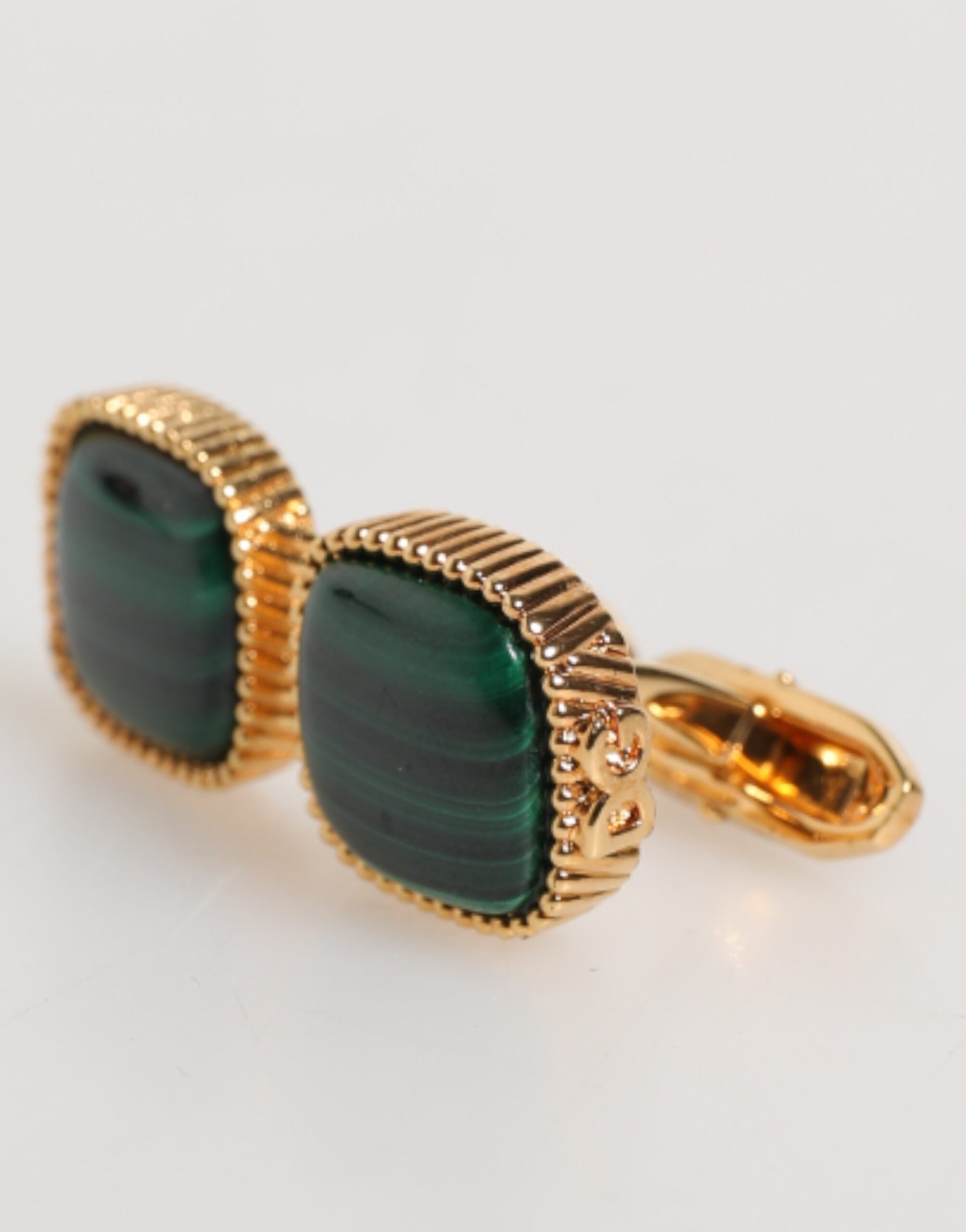 Dolce & Gabbana Gold Malachit Grüner Stein Quadratisch Herren Accessoire Manschettenknopf