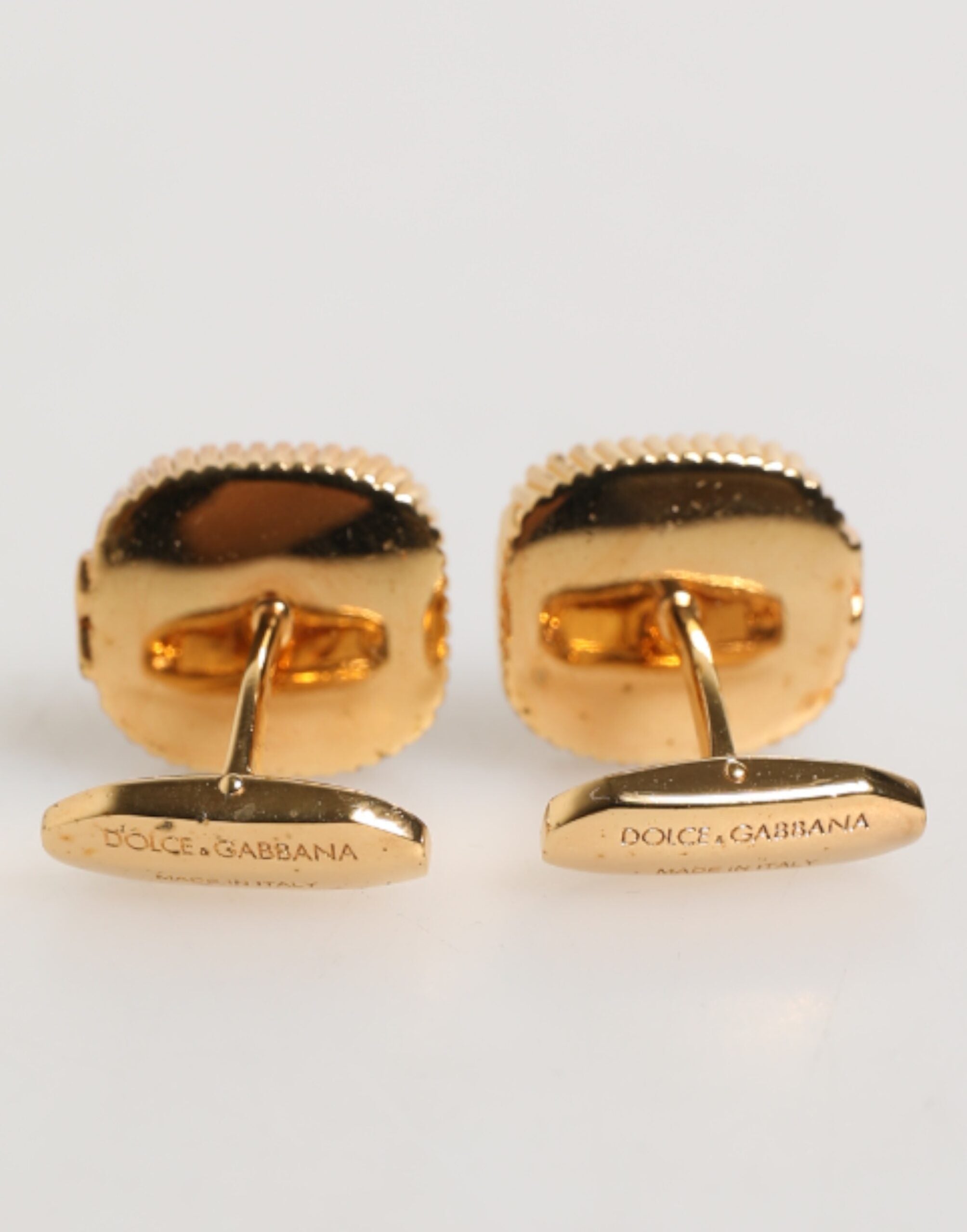 Dolce & Gabbana Gold Malachit Grüner Stein Quadratisch Herren Accessoire Manschettenknopf